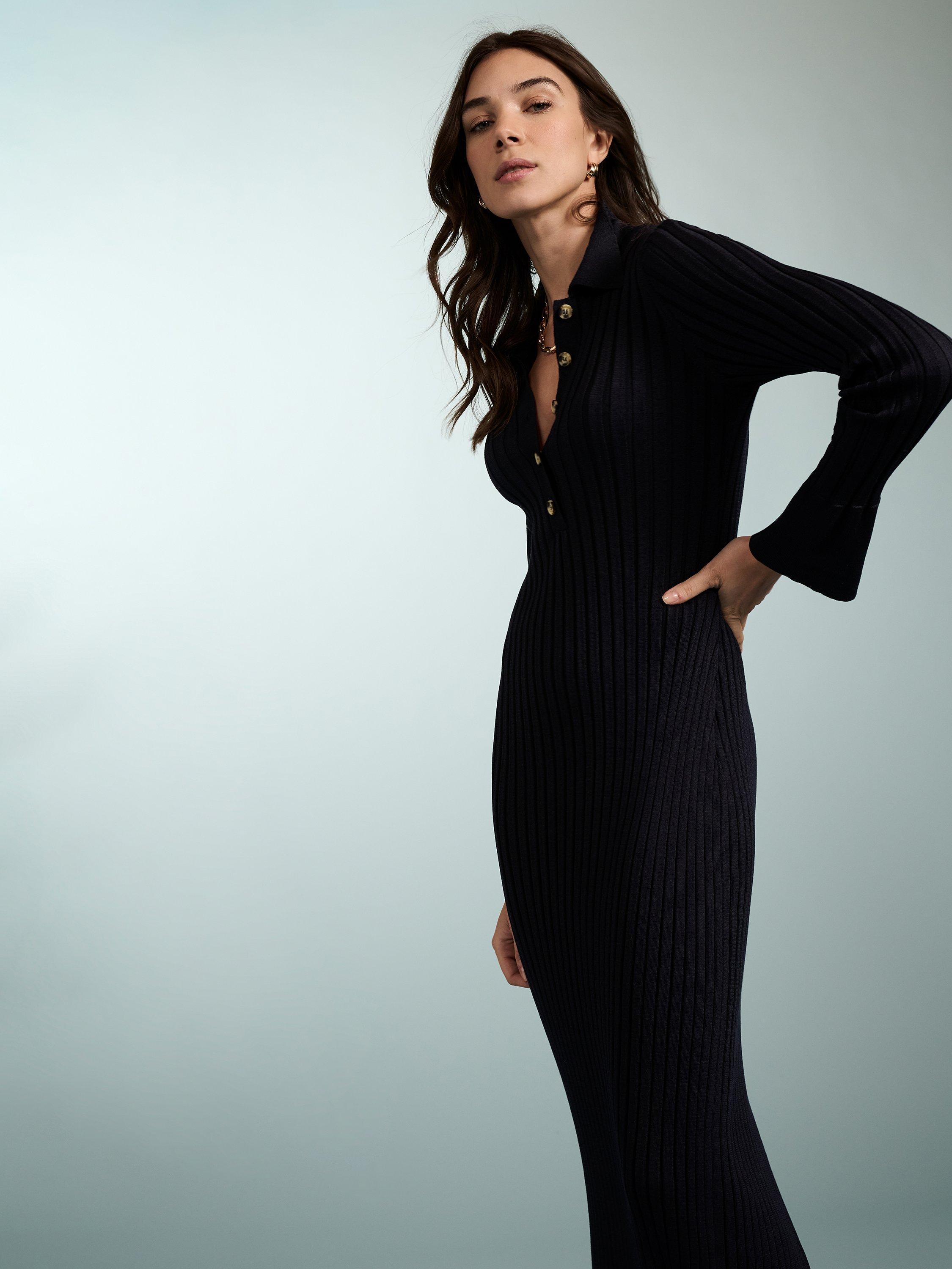 Product image 3 of 5, which shows Baukjen Cece Rib Knit Midi Dress, Navy, 12