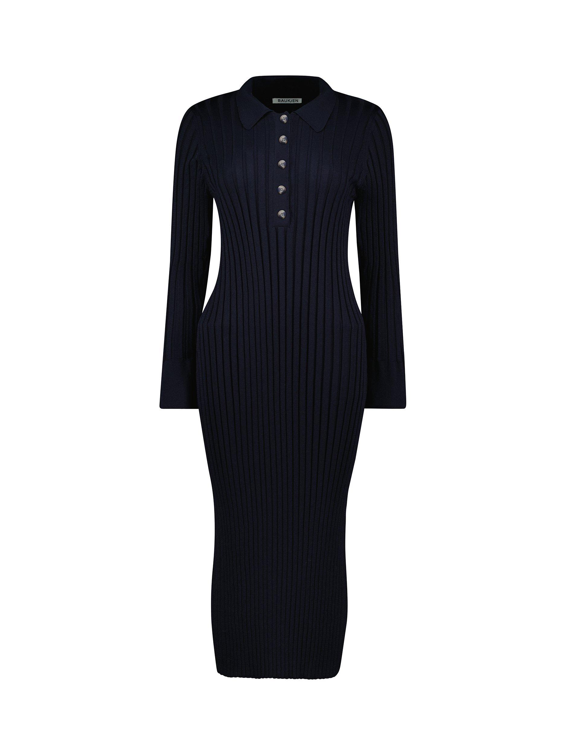 Product image 5 of 5, which shows Baukjen Cece Rib Knit Midi Dress, Navy, 12