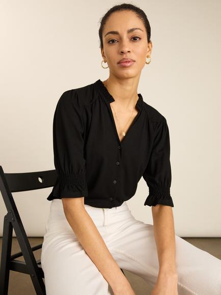 Baukjen Noa Ruffle Collar Blouse, Caviar Black