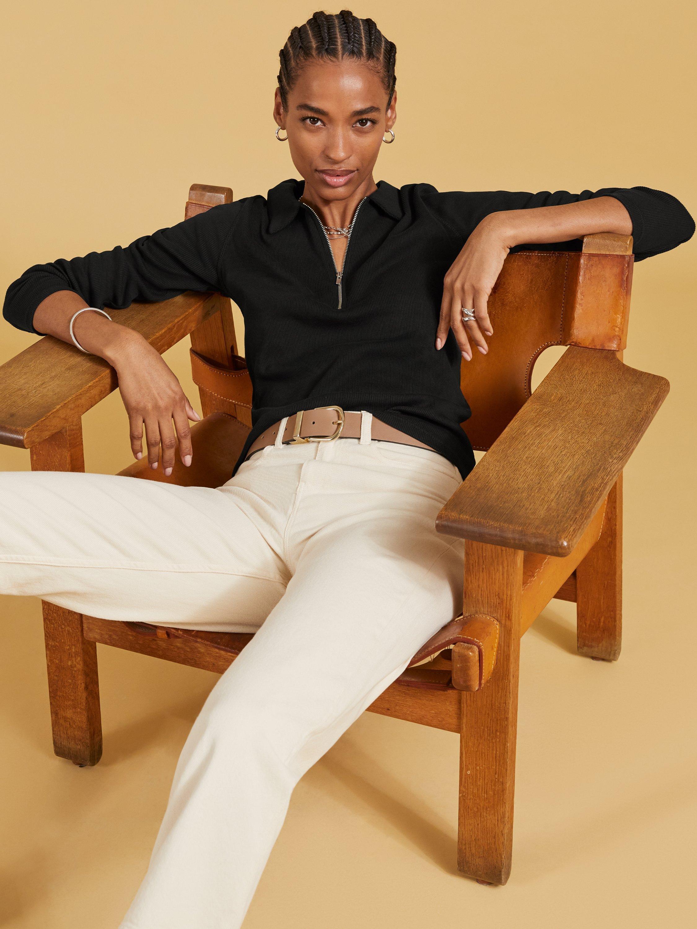 Product image 1 of 4, which shows Baukjen Essentials Organic Cotton Zip Collar Top, Caviar Black, 6