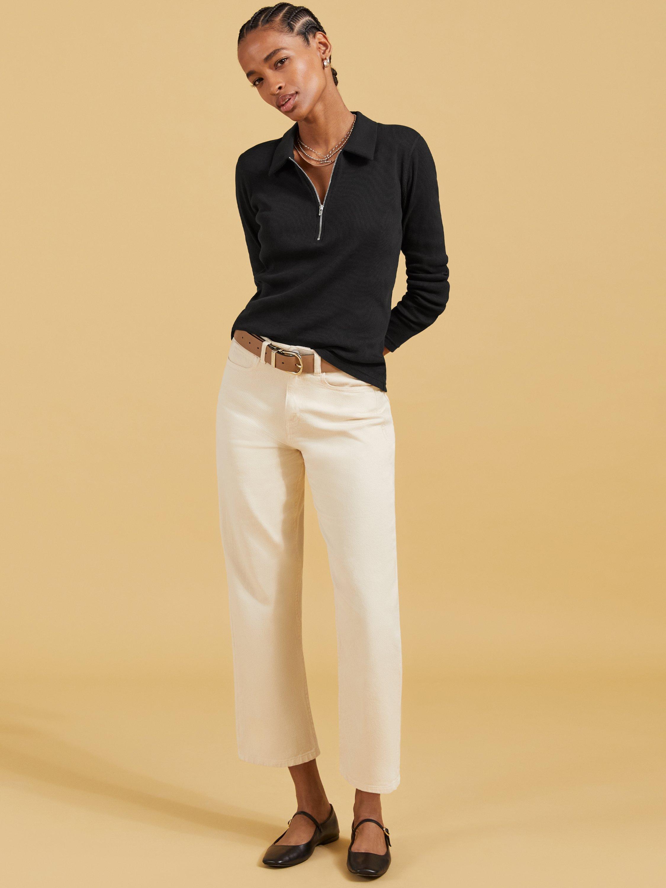 Product image 2 of 4, which shows Baukjen Essentials Organic Cotton Zip Collar Top, Caviar Black, 6