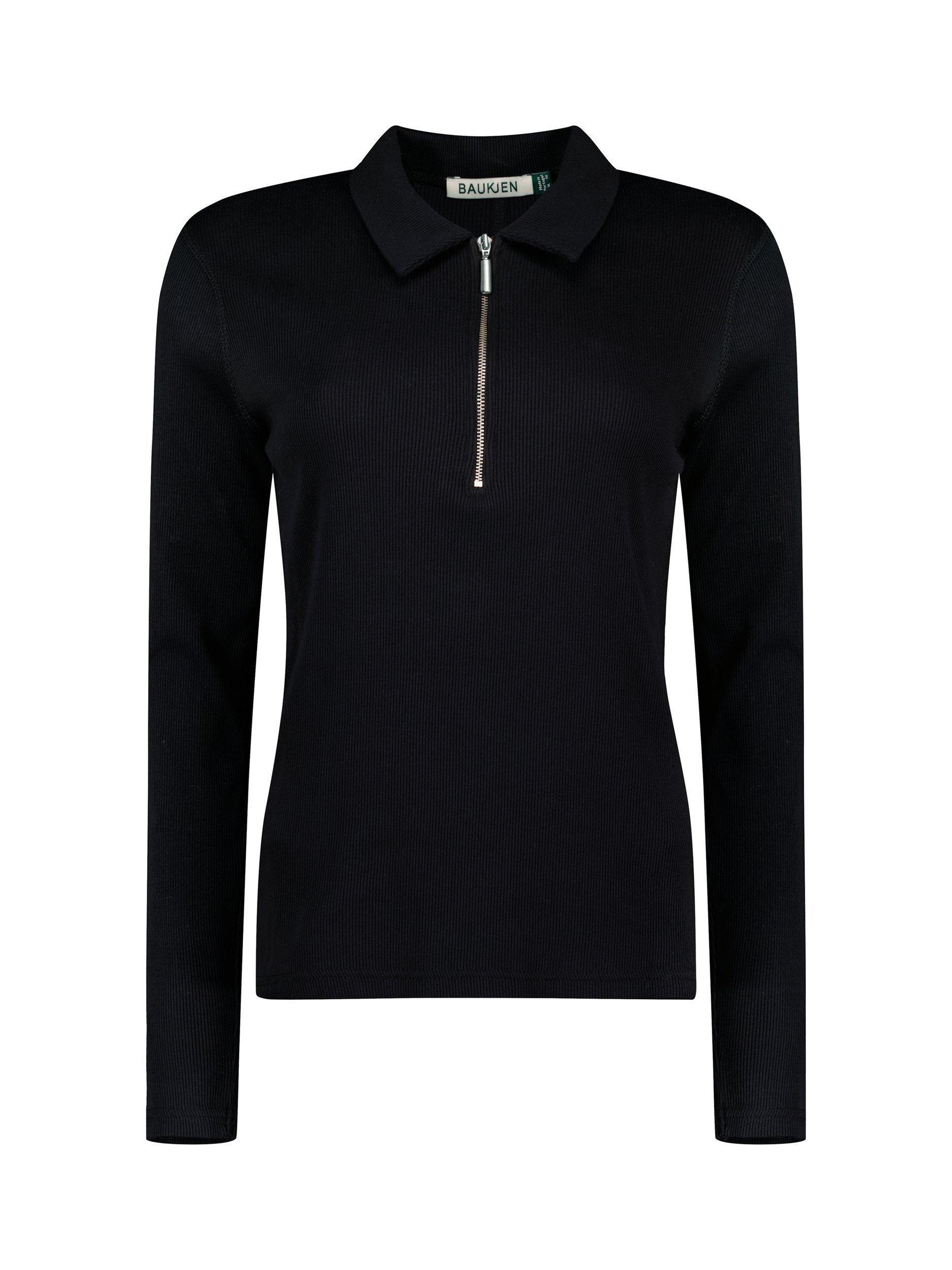 Product image 4 of 4, which shows Baukjen Essentials Organic Cotton Zip Collar Top, Caviar Black, 6