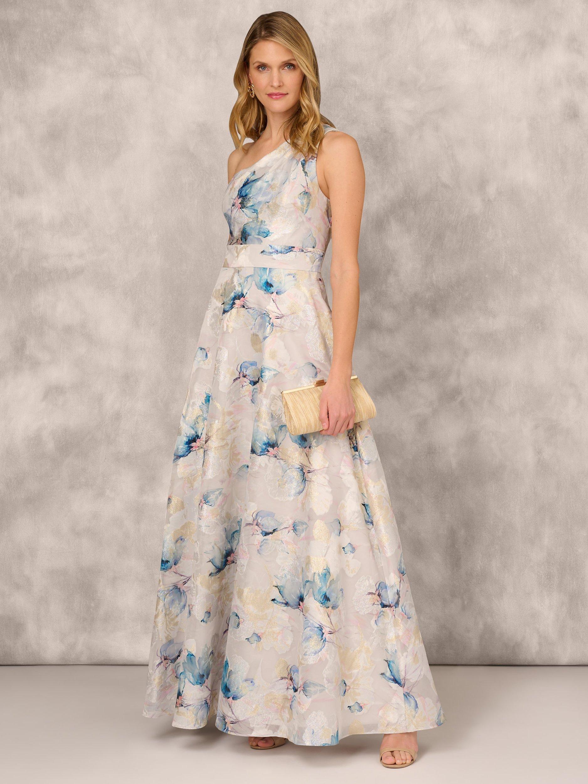 Product image 3 of 7, which shows Aidan Mattox by Adrianna Papell Jacquard Maxi Dress, Blue/Multi, 16