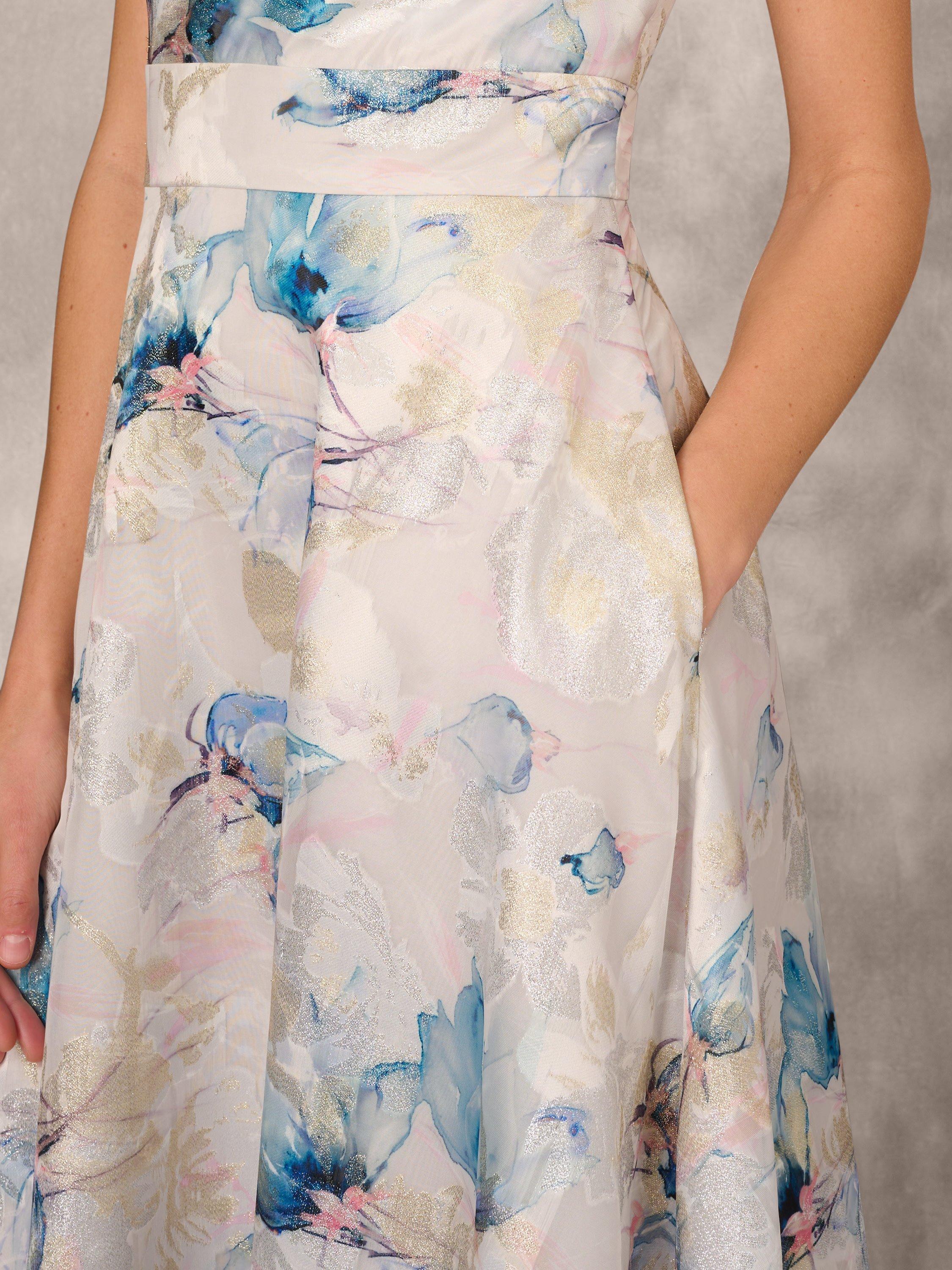 Product image 5 of 7, which shows Aidan Mattox by Adrianna Papell Jacquard Maxi Dress, Blue/Multi, 16