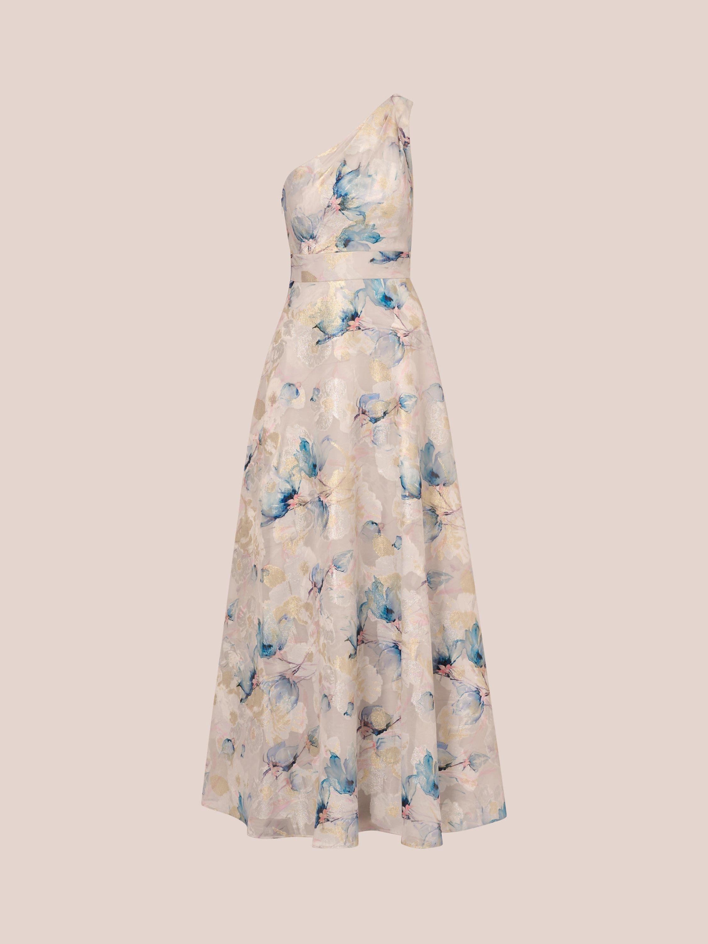 Product image 6 of 7, which shows Aidan Mattox by Adrianna Papell Jacquard Maxi Dress, Blue/Multi, 16