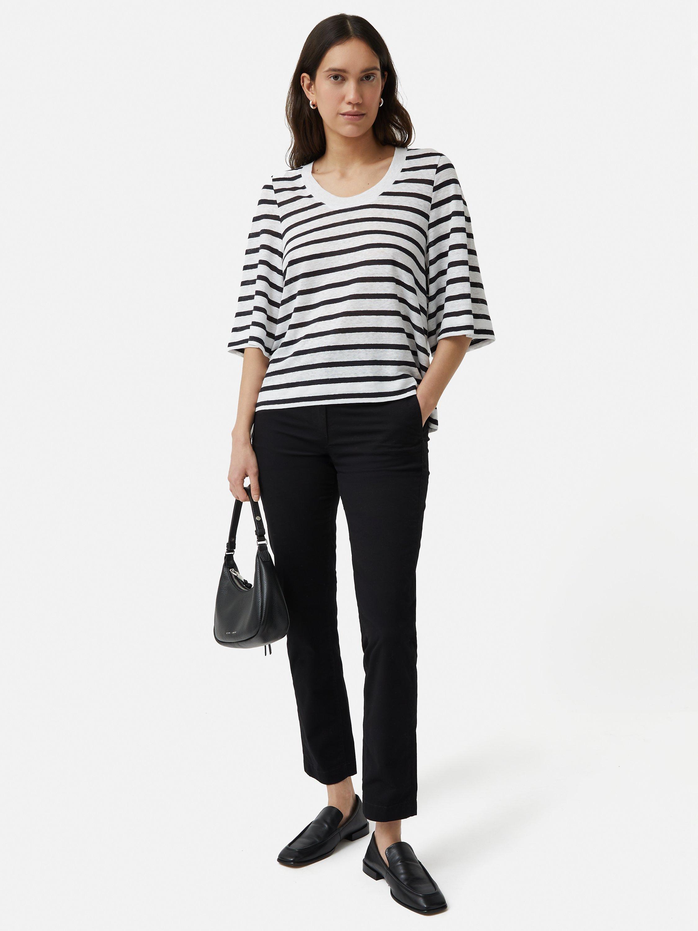 Jigsaw Linen Blythe Stripe T-shirt, Navy/White