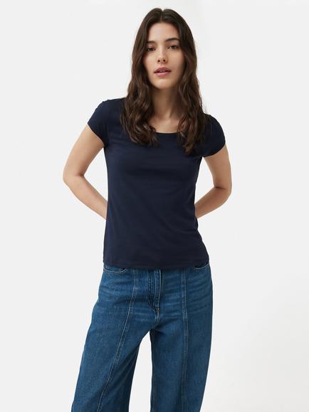 Jigsaw Supima Cotton Scoop Neck T-Shirt, Navy