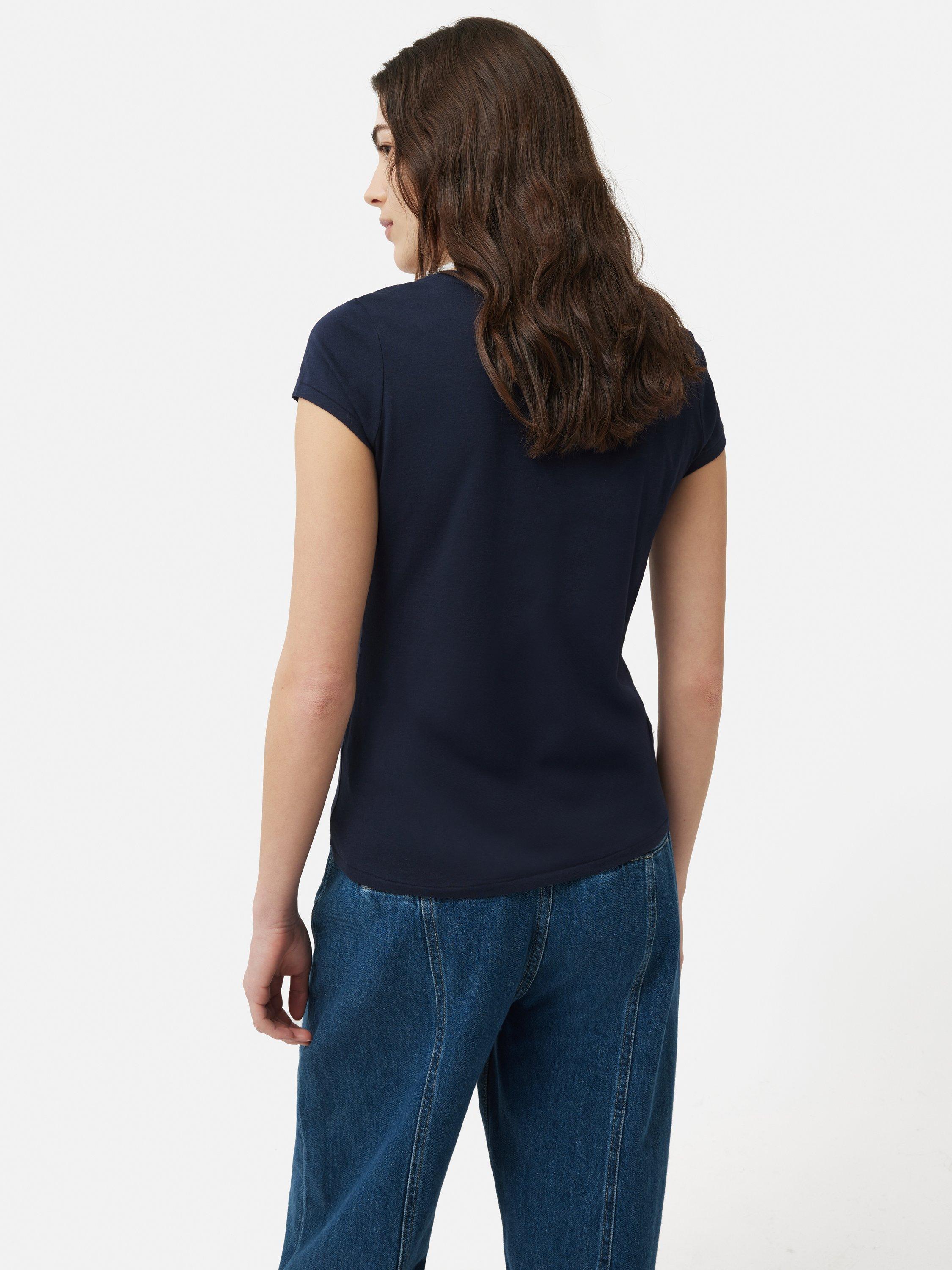 Product image 2 of 8, which shows Jigsaw Supima Cotton Scoop Neck T-Shirt, Navy, XS