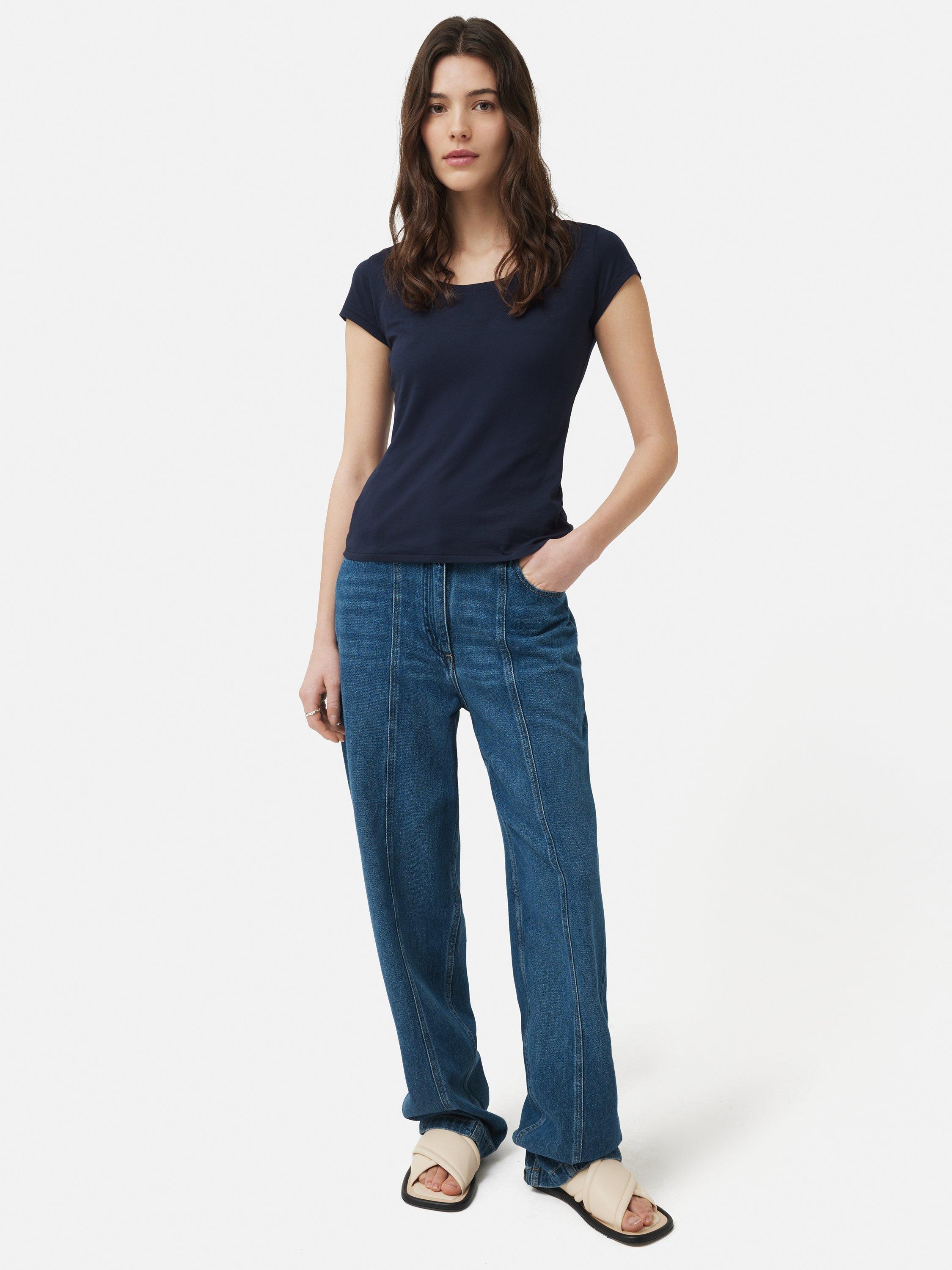 Product image 7 of 8, which shows Jigsaw Supima Cotton Scoop Neck T-Shirt, Navy, XS
