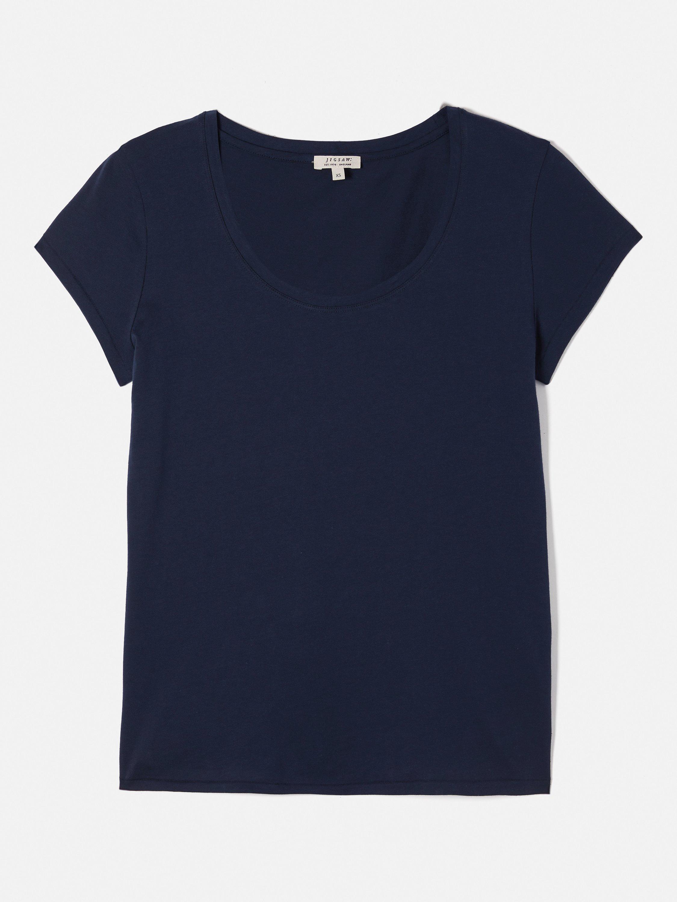 Product image 8 of 8, which shows Jigsaw Supima Cotton Scoop Neck T-Shirt, Navy, XS