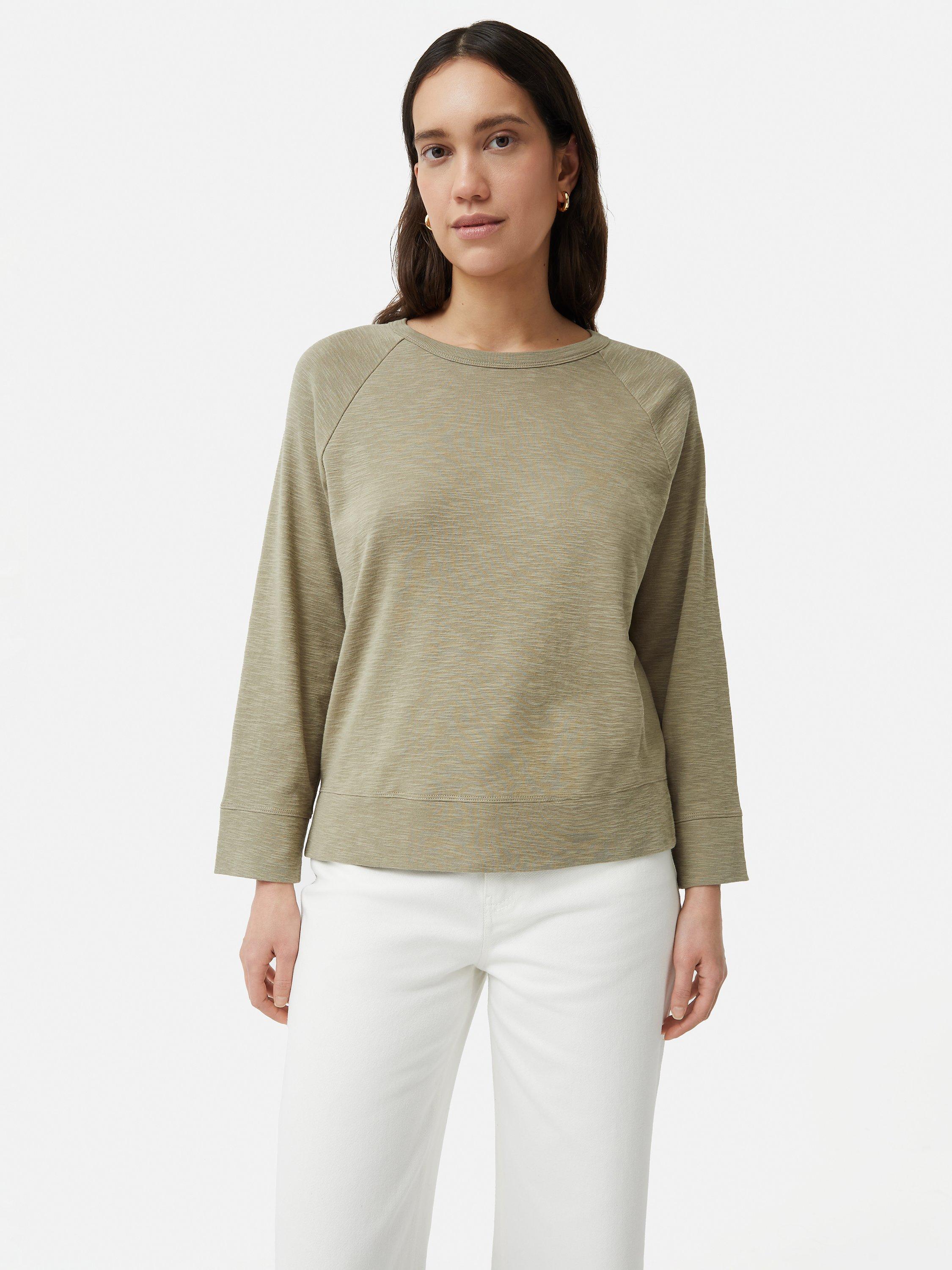 Jigsaw Cotton Luxe Raglan Sleeve Top, Khaki, S