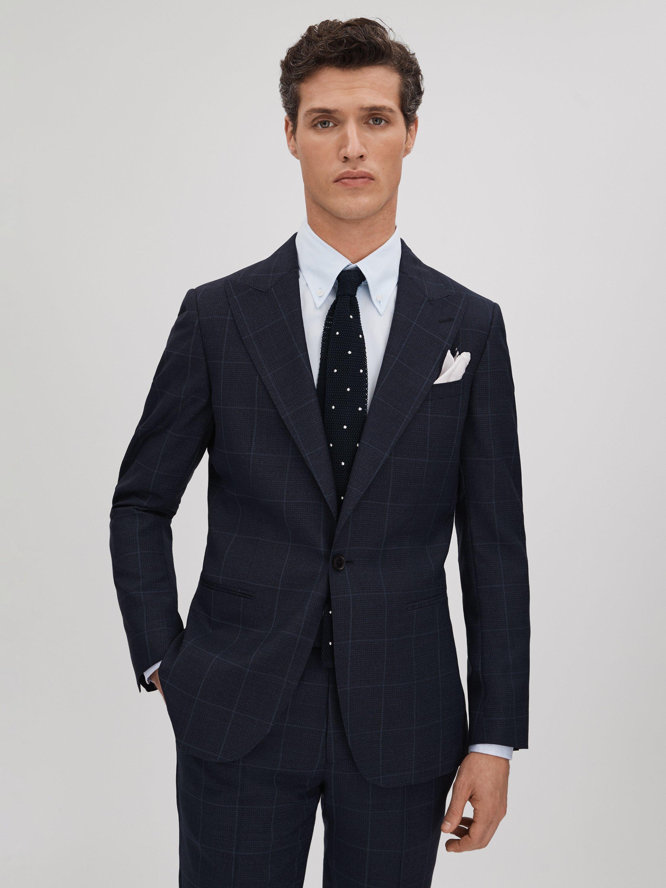 Reiss Klink Check Wool Suit Jacket, Blue