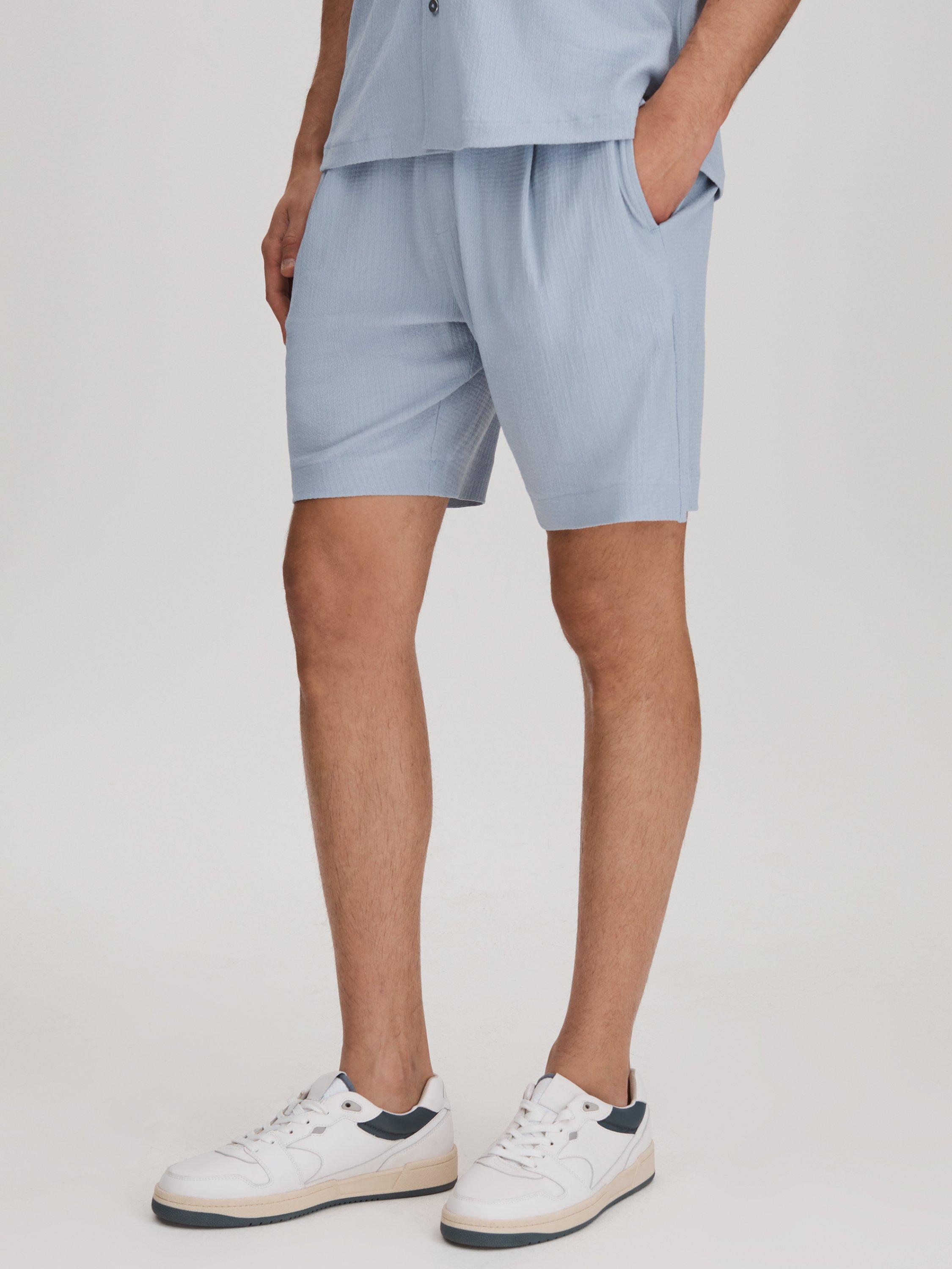 Reiss Riad Textured Drawstring Shorts, Porcelain Blue
