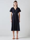 L.K.Bennett Eva Double Belt Detail Cotton Midi Dress, Navy