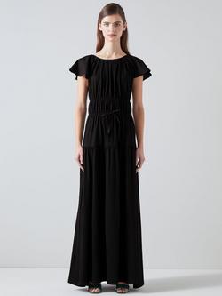 L.K.Bennett Carla Flutter Sleeve Jersey Maxi Dress, Black, Bla-black