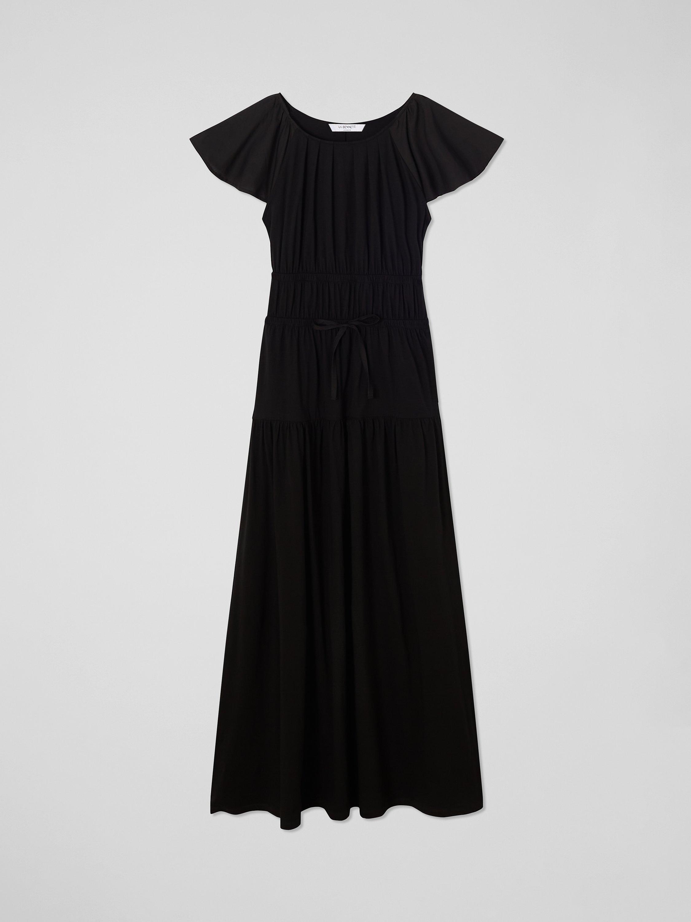 Product image 5 of 5, which shows L.K.Bennett Carla Flutter Sleeve Jersey Maxi Dress, Black, 12