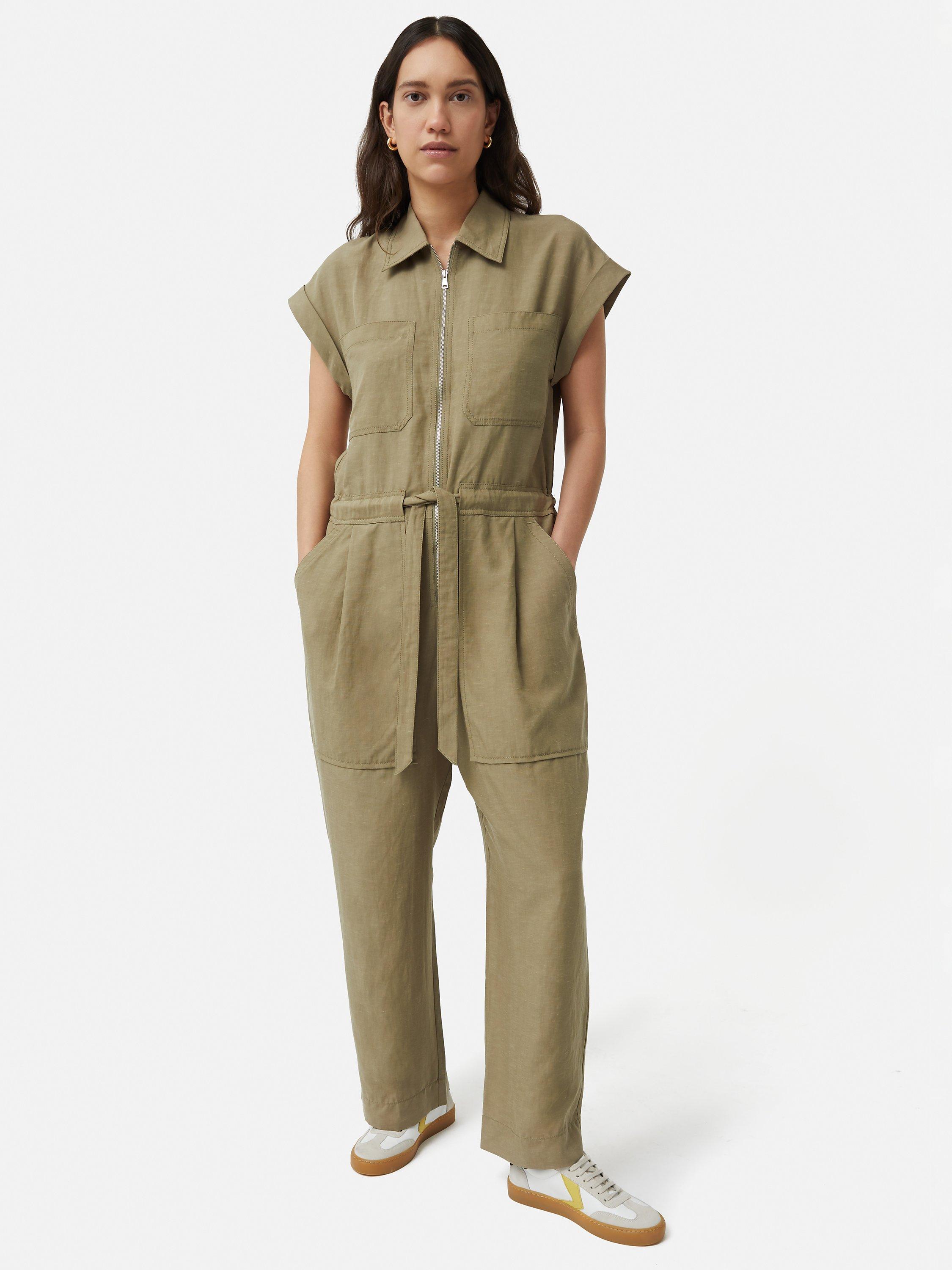 Jigsaw Linen Blend Utility Jumpsuit Khaki 14