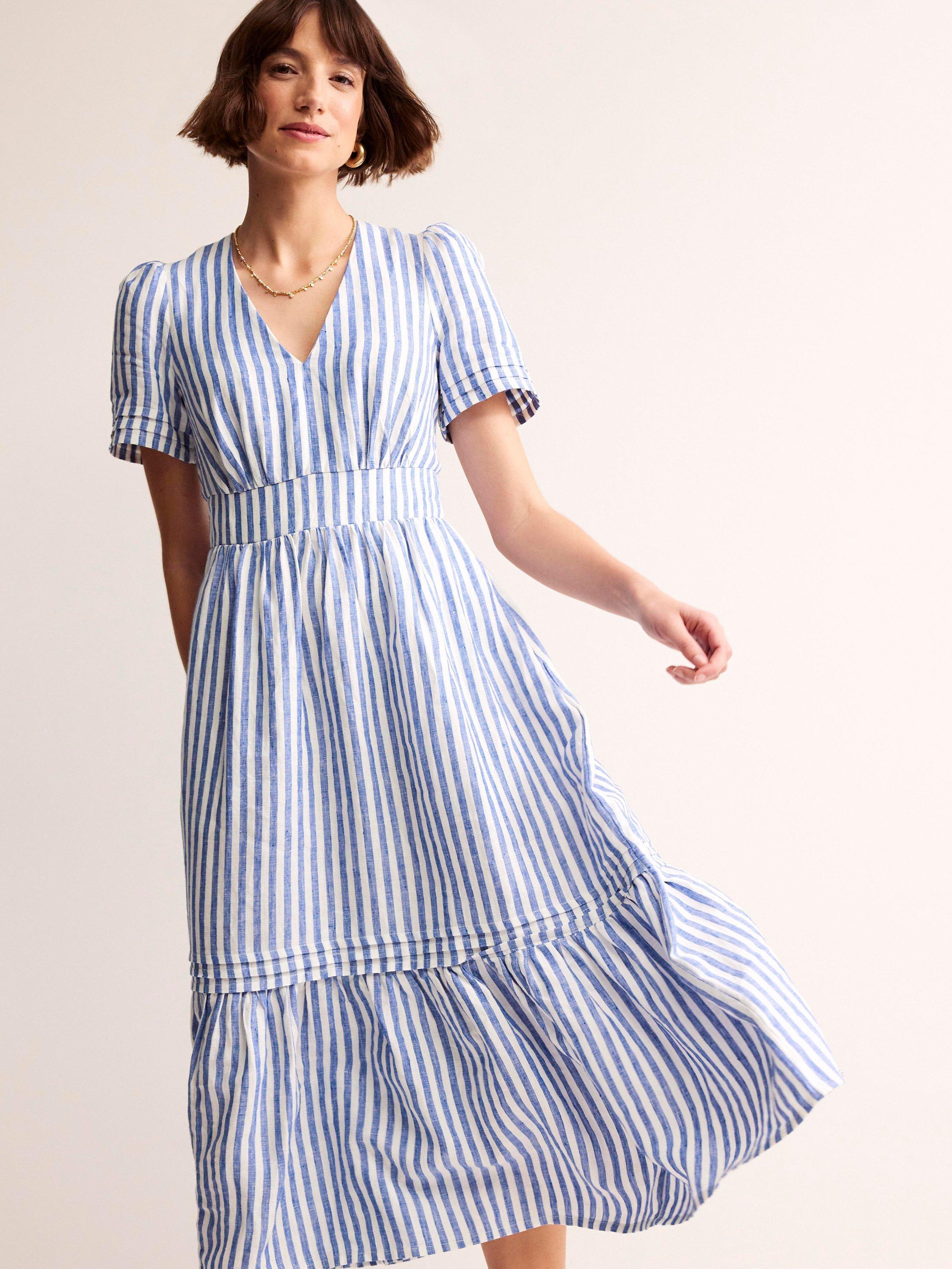 Boden Eve Stripe Linen Midi Dress, Surf The Web