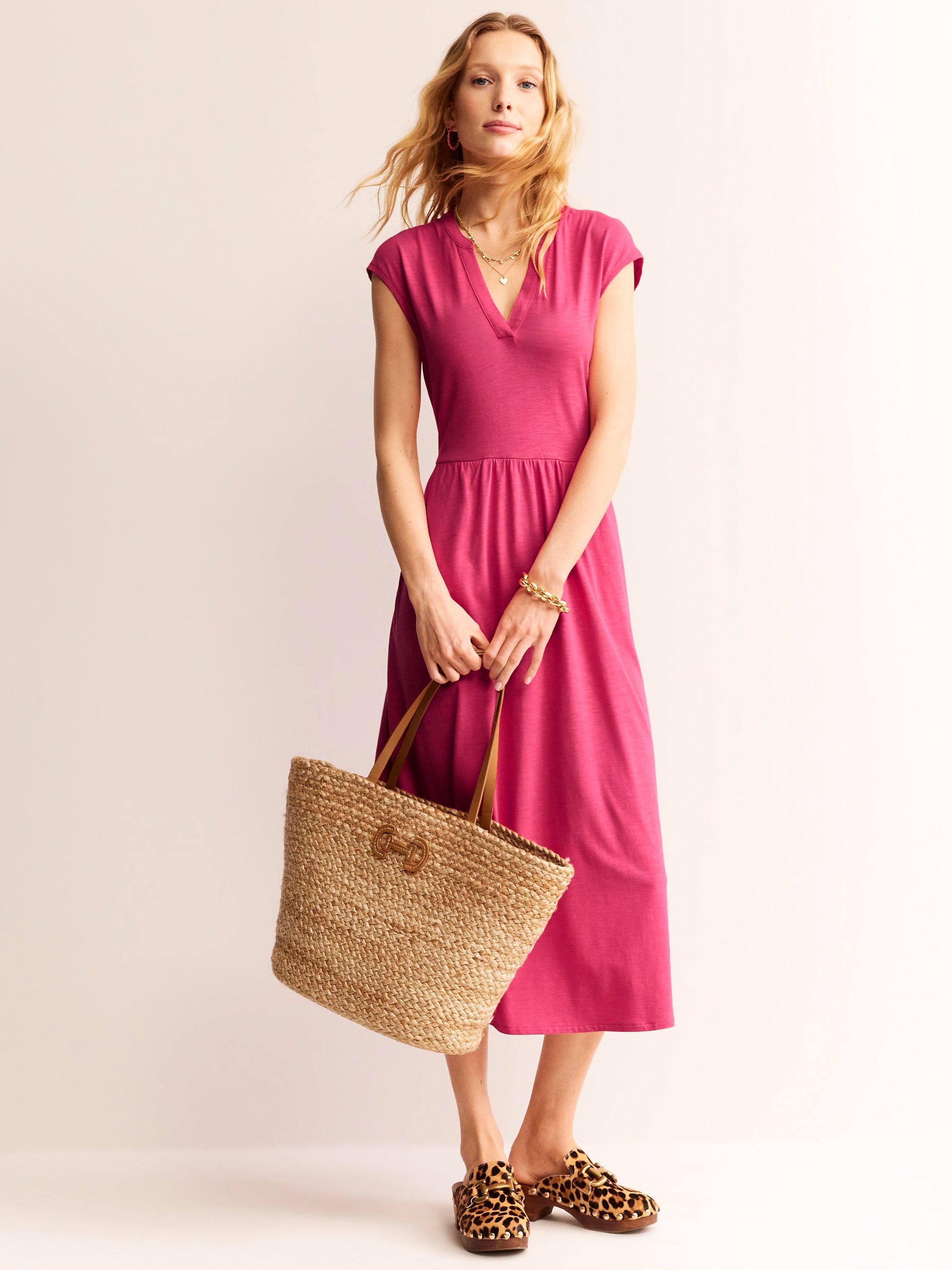 Boden Chloe Notch Jersey Midi Dress, Rethink Pink