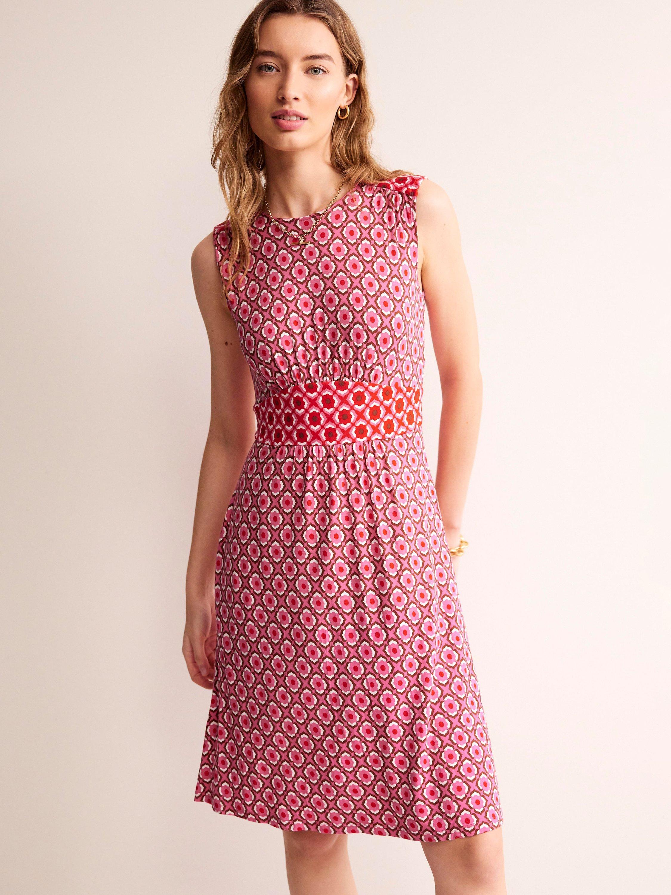 Boden Thea Sleeveless Geometric Print Dress, Sunset