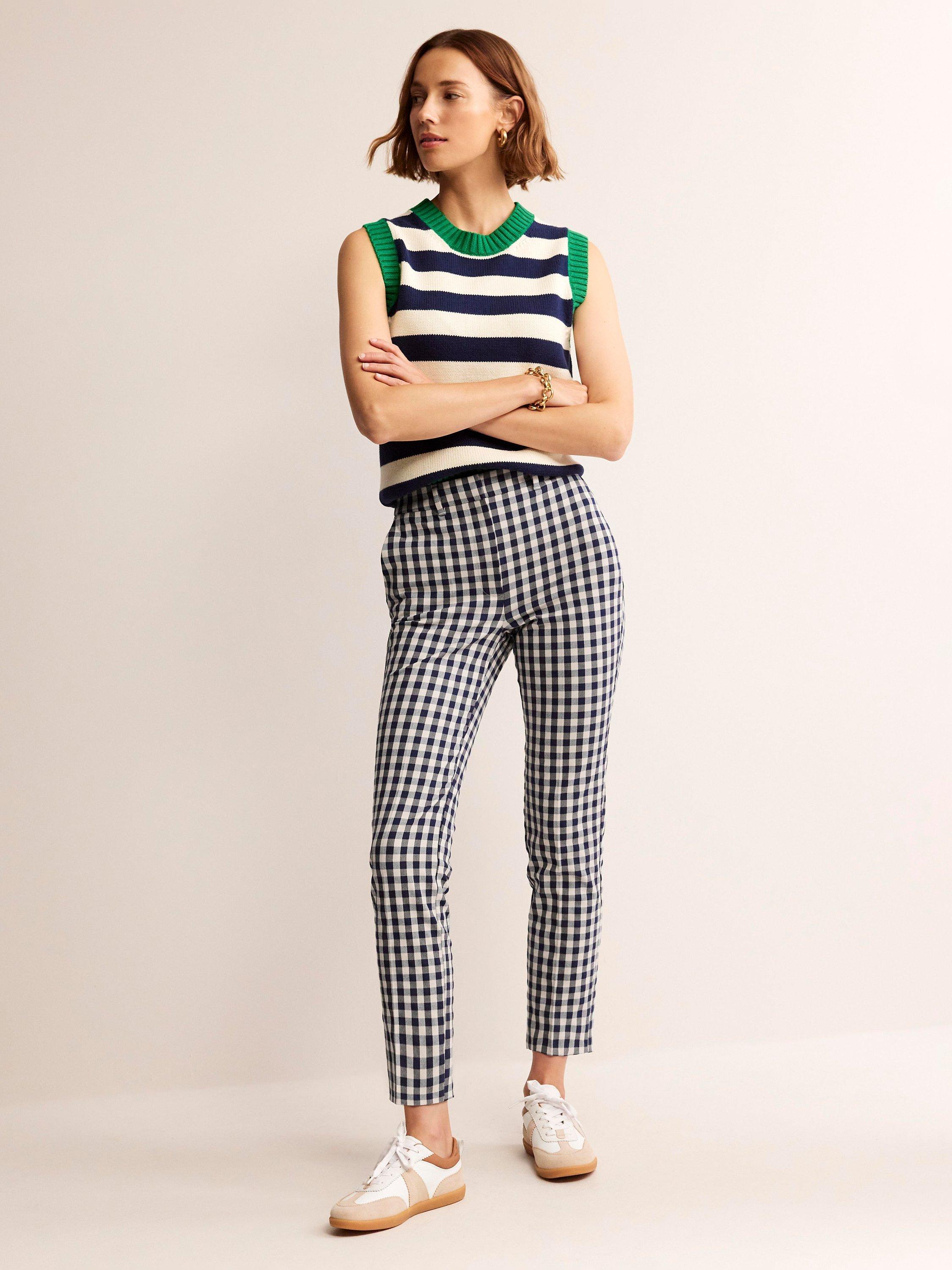 Boden Highgate Slim Fit Trousers, Navy/Stone Gingham