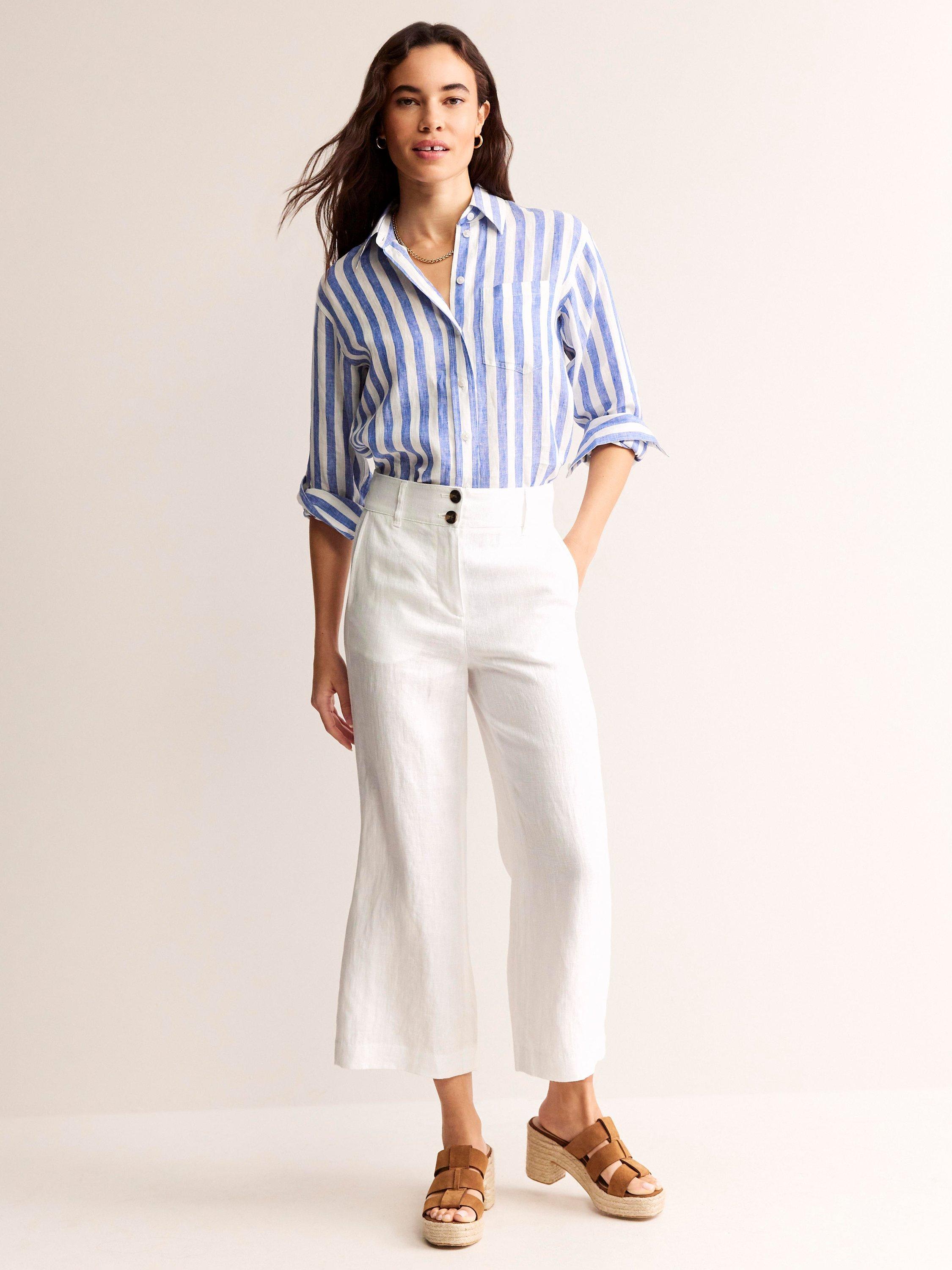 Boden Westbourne Linen Wide Leg Cropped Trousers, White