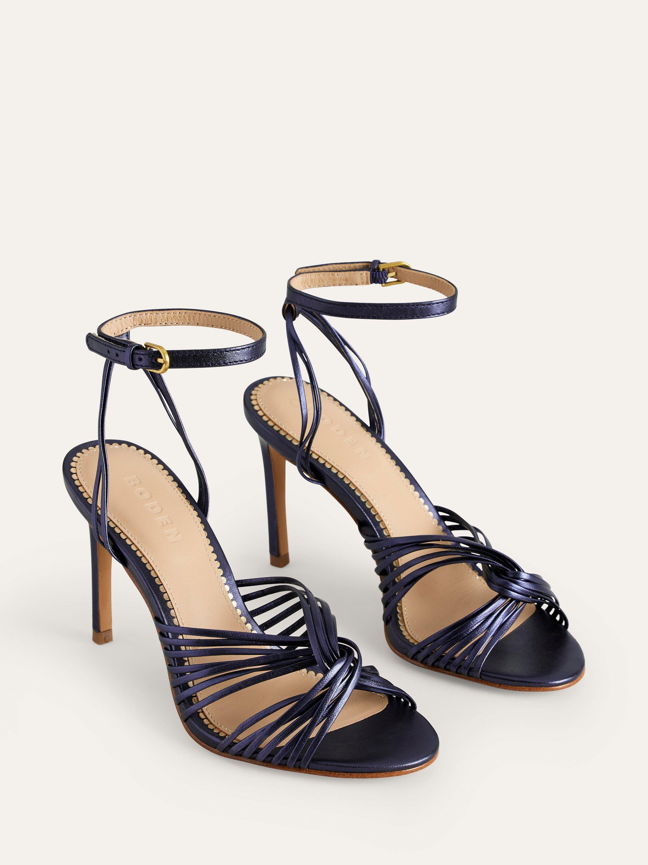 Boden Twist Front Leather Stiletto Heel Sandals Navy Metallic