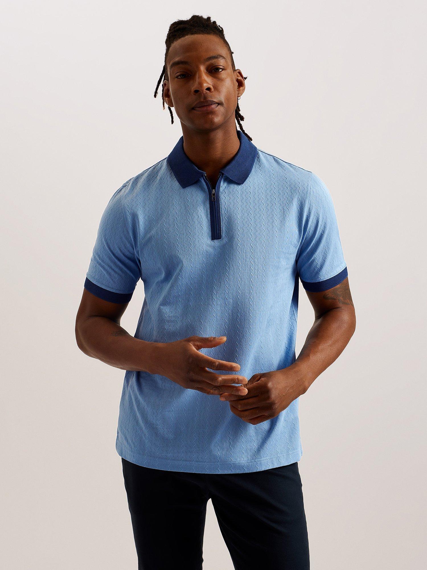 Ted Baker Arnival Zip Neck Polo Top, Light Blue