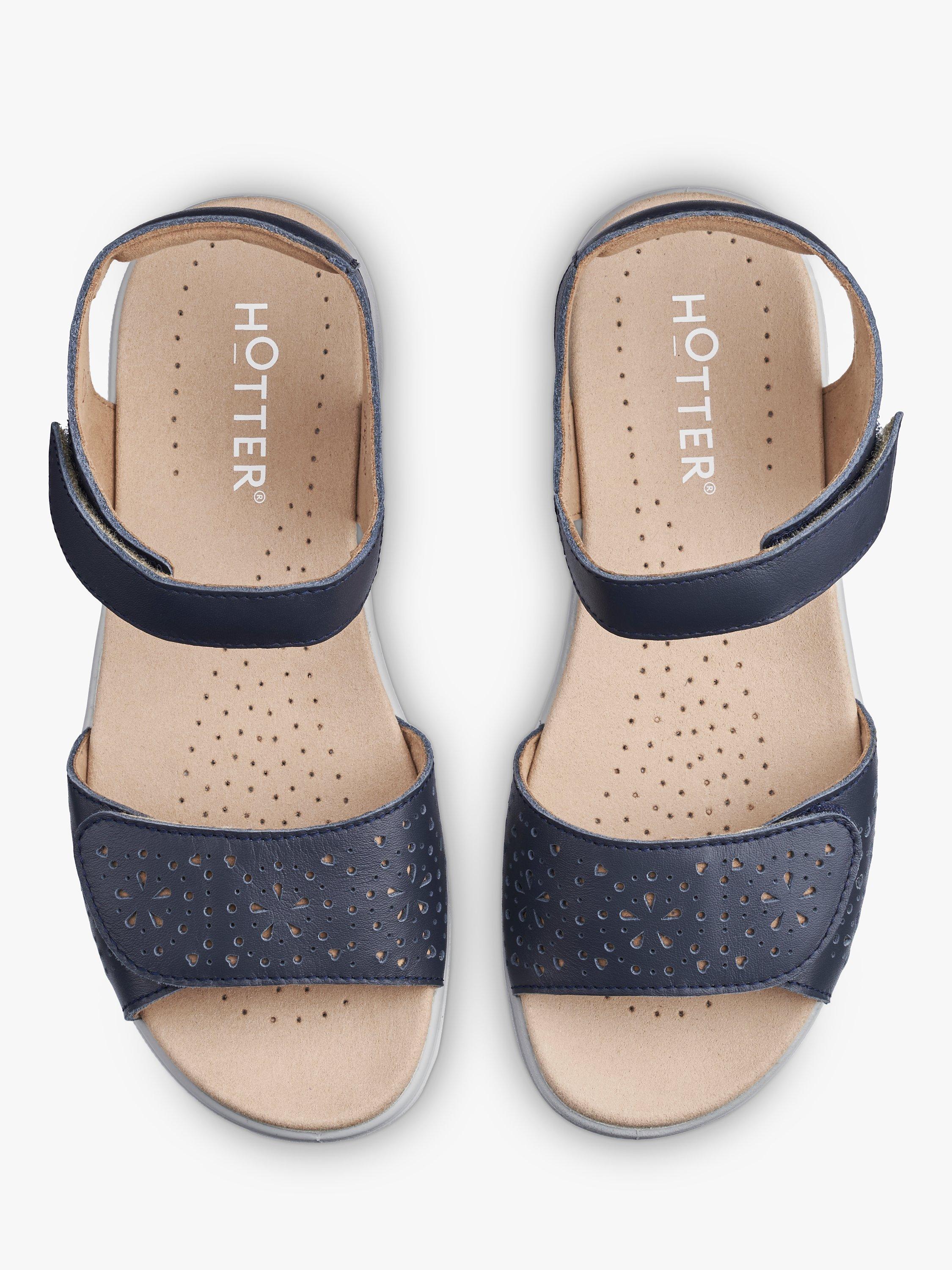 Product image 3 of 4, which shows Hotter Leah II Wide Fit Leather Flat Sandals, Denim Navy, 4