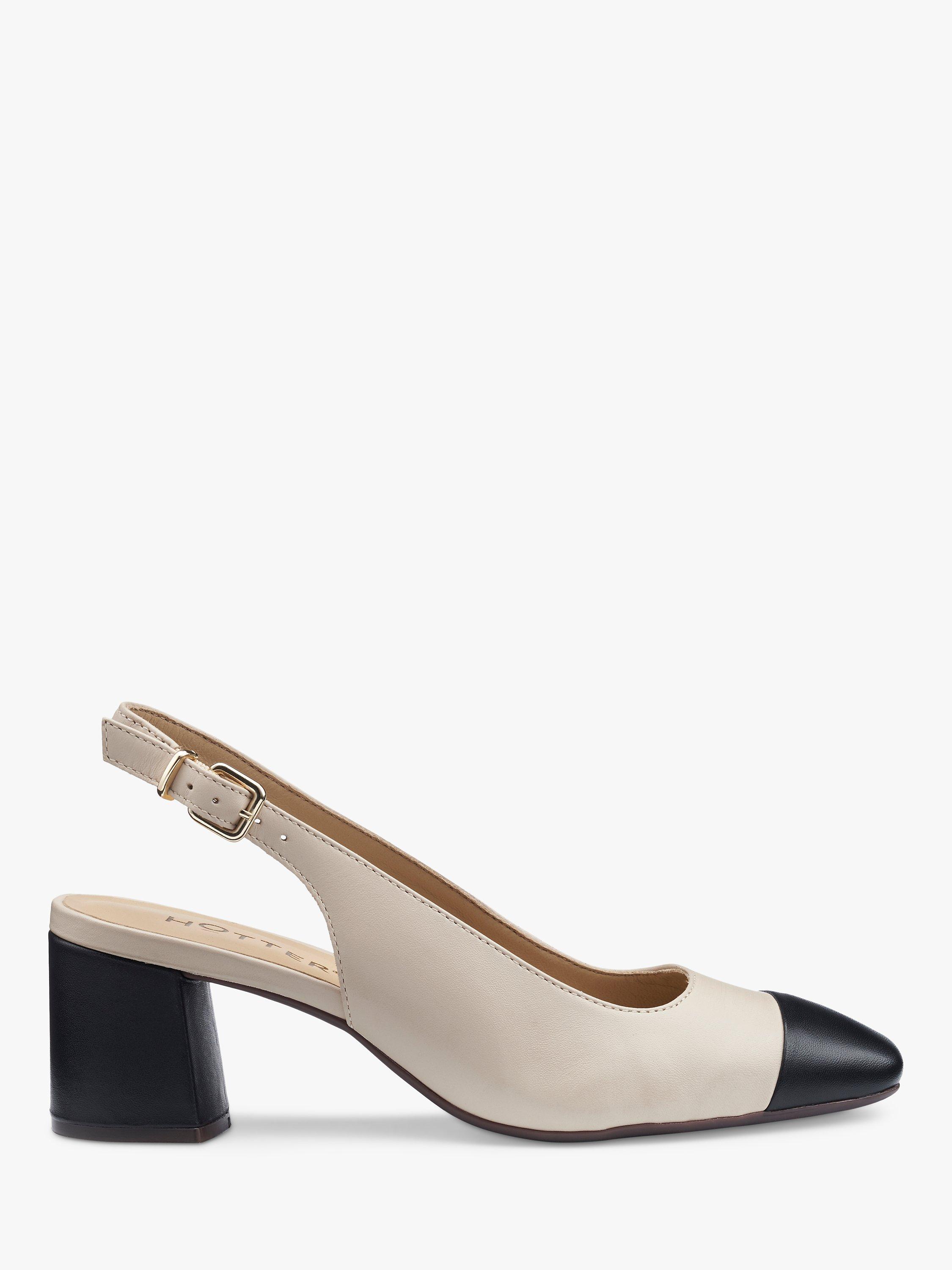Product image 1 of 4, which shows Hotter Shimmy Leather Slingback Heeled Shoes, Beige/Black, 3