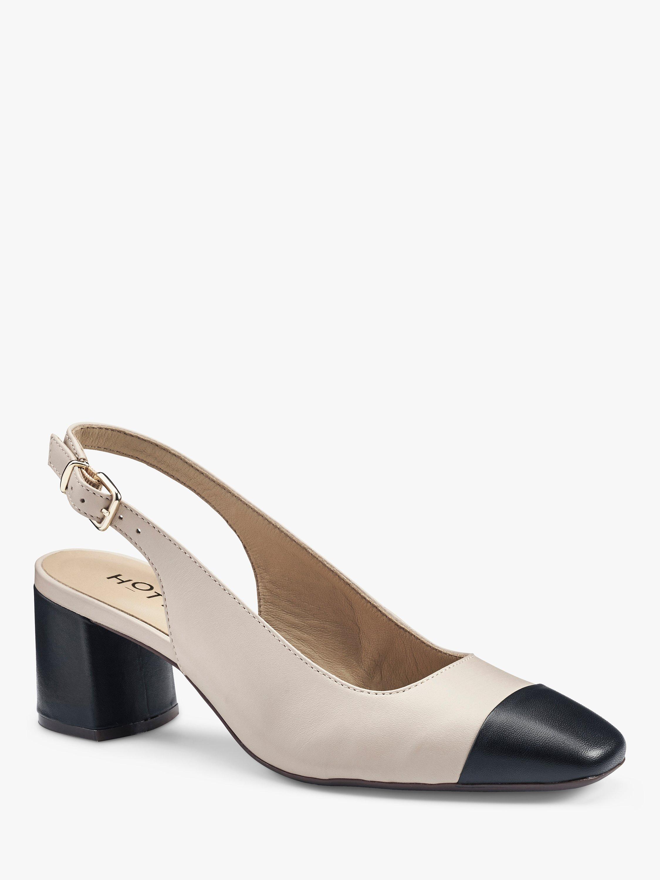 Product image 2 of 4, which shows Hotter Shimmy Leather Slingback Heeled Shoes, Beige/Black, 3