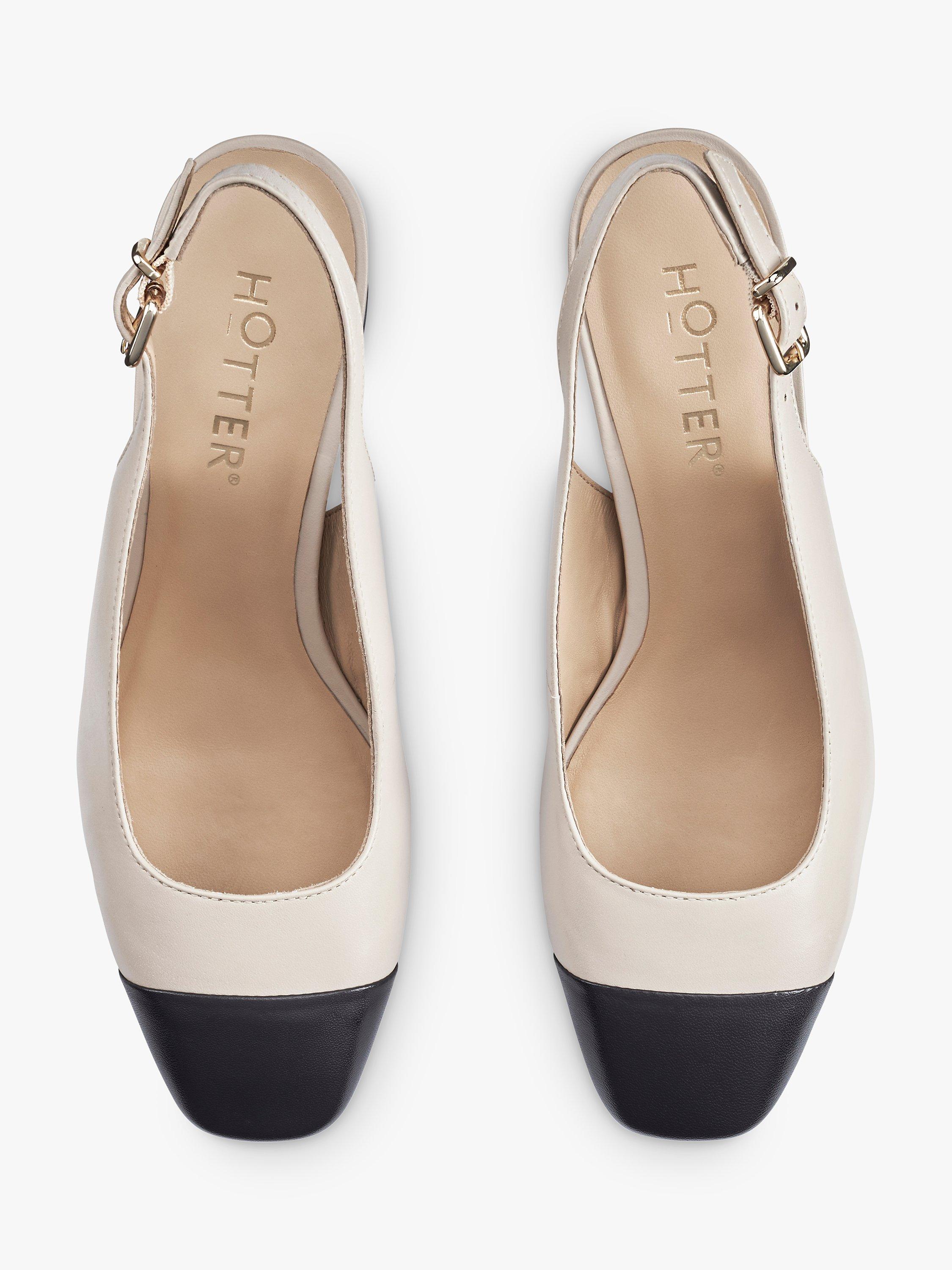 Product image 3 of 4, which shows Hotter Shimmy Leather Slingback Heeled Shoes, Beige/Black, 3