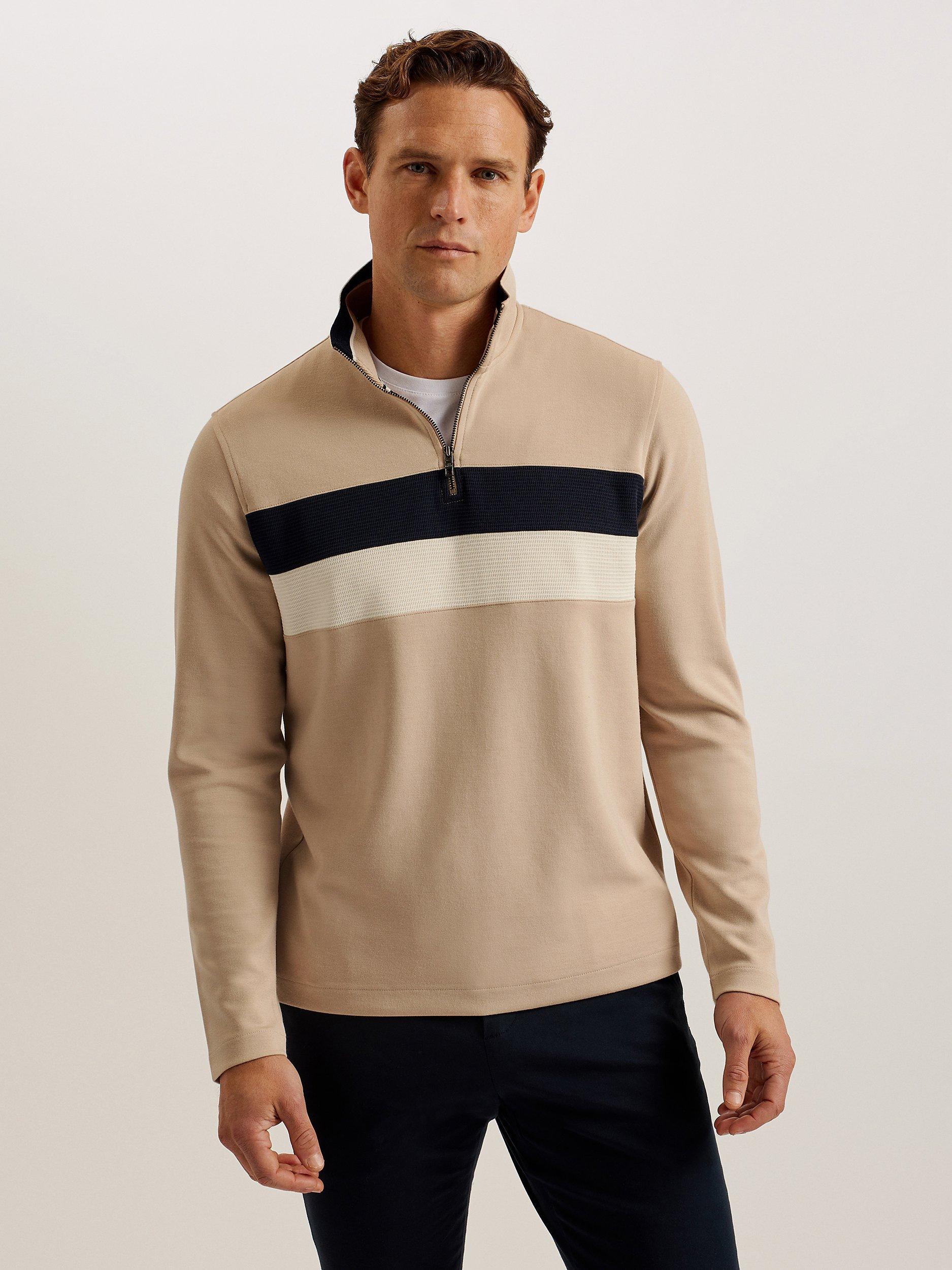 Ted Baker Veller Regular Fit Half Zip Jumper, Natural Taupe