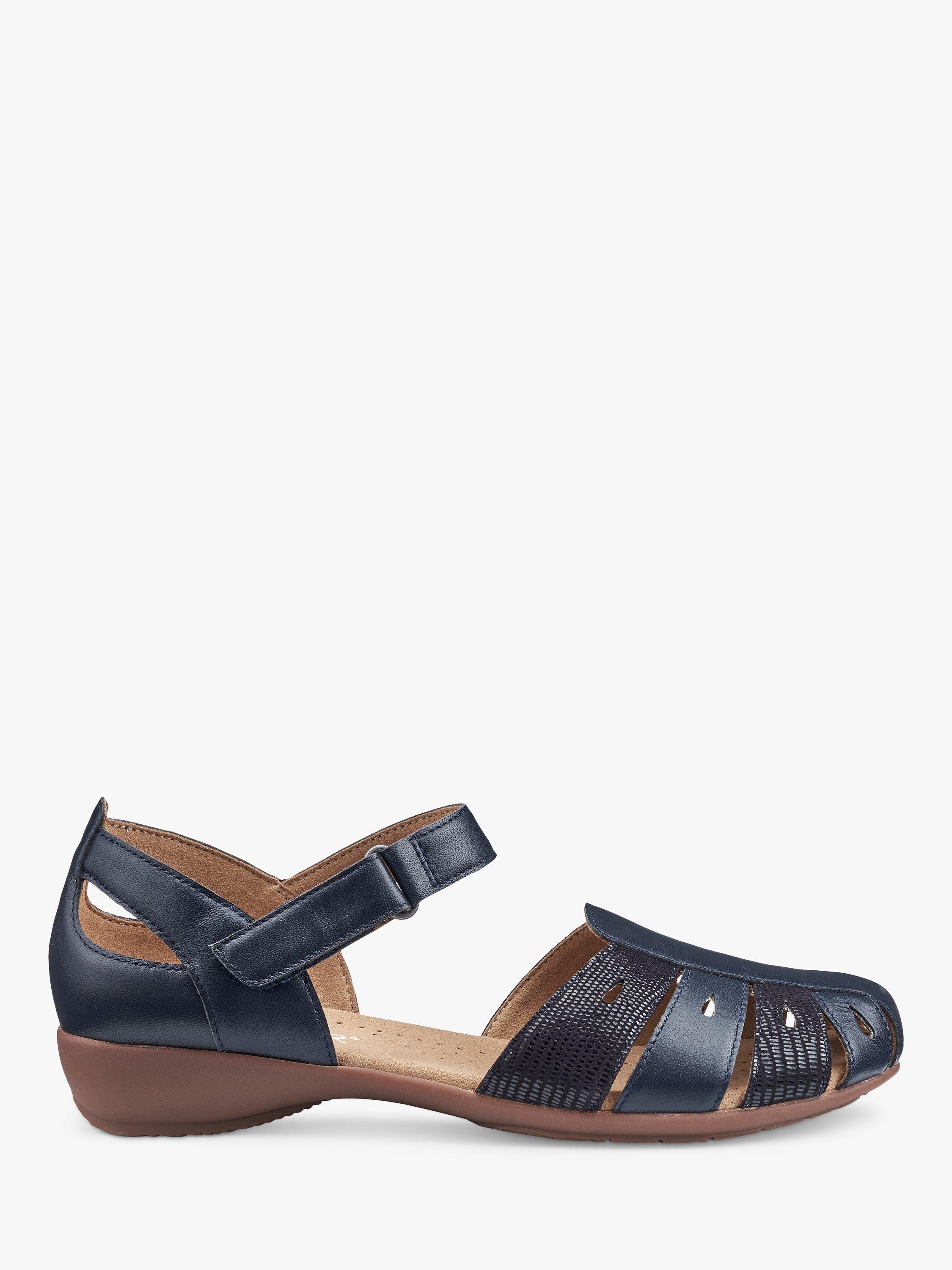 Product image 1 of 4, which shows Hotter May Faux Lizard Fisherman Style Sandals, Navy, 9