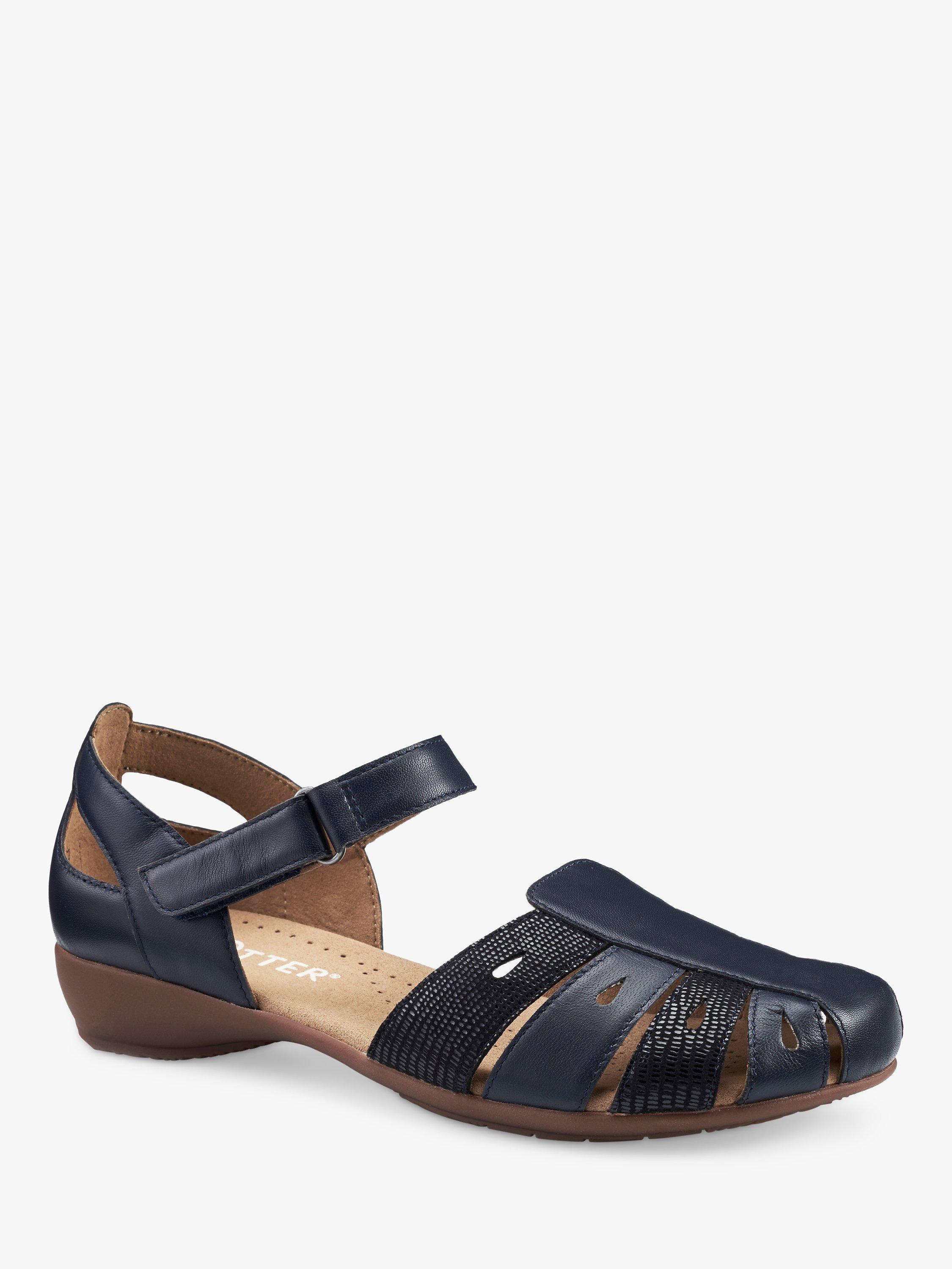 Product image 2 of 4, which shows Hotter May Faux Lizard Fisherman Style Sandals, Navy, 9