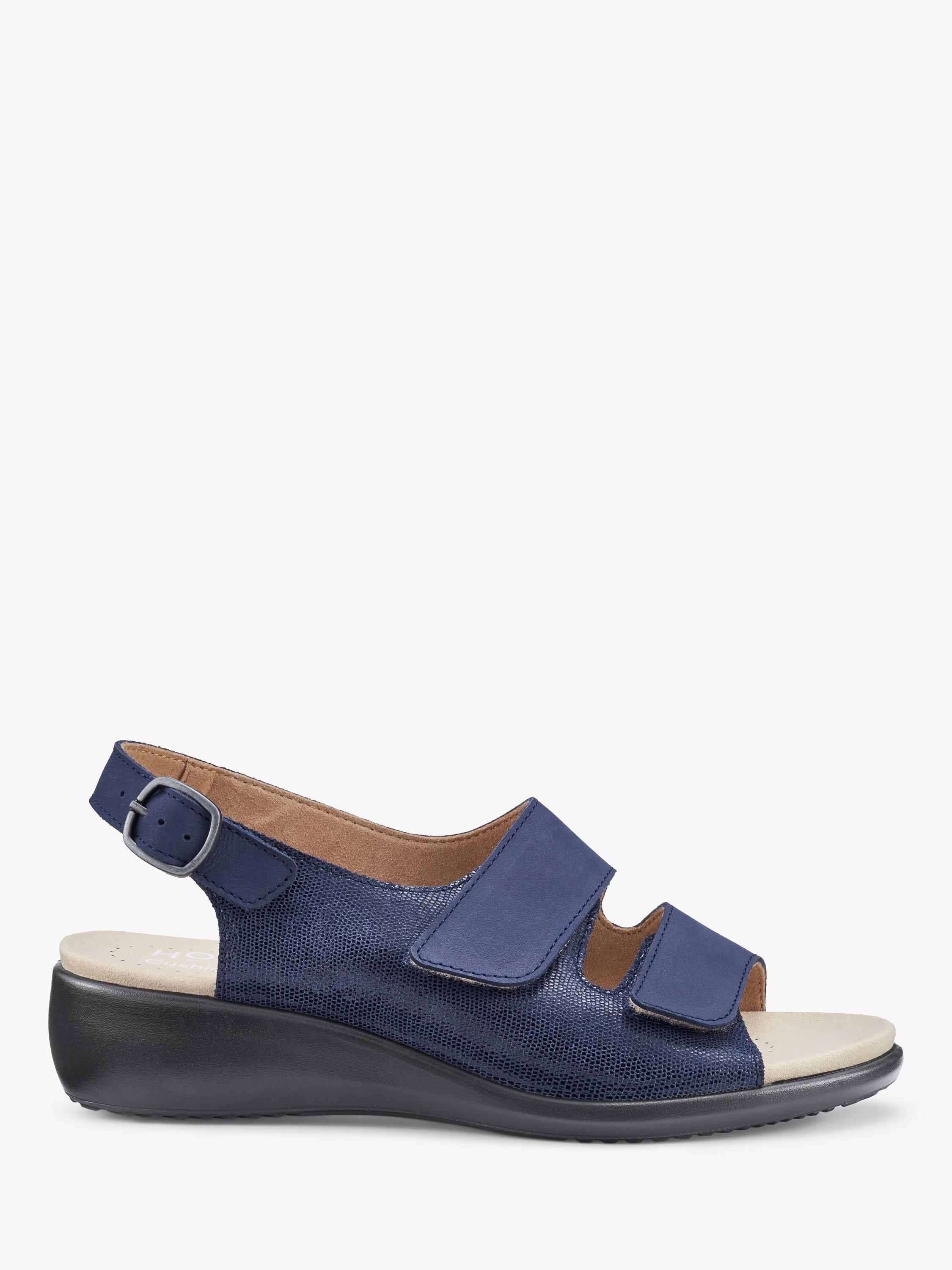 Hotter Easy II Faux Lizard Leather Low Wedge Sandals, Denim Navy