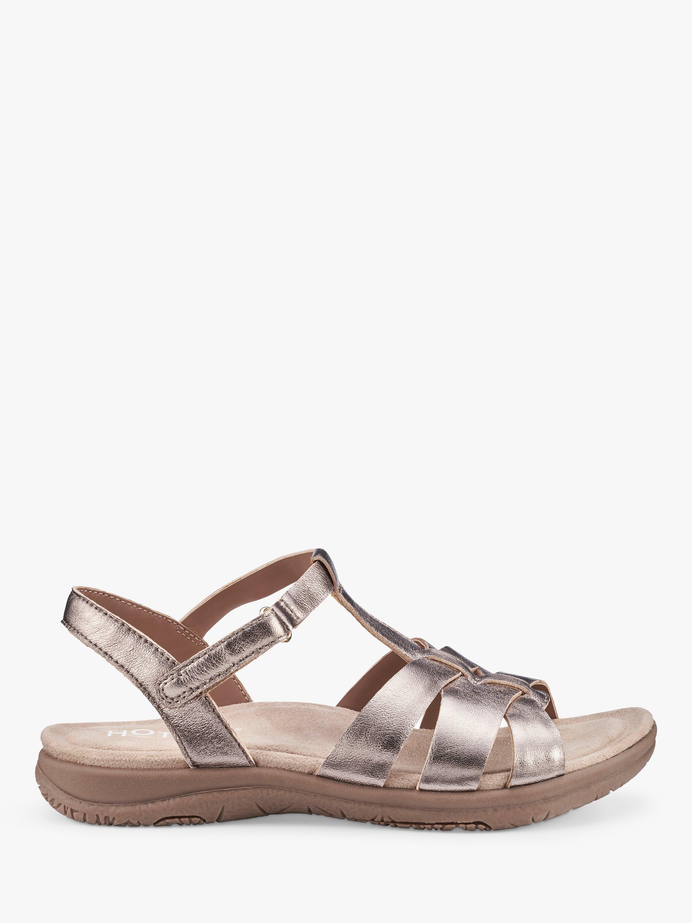 Hotter Rainer T-Bar Leather Sandals, Rose Gold, 3