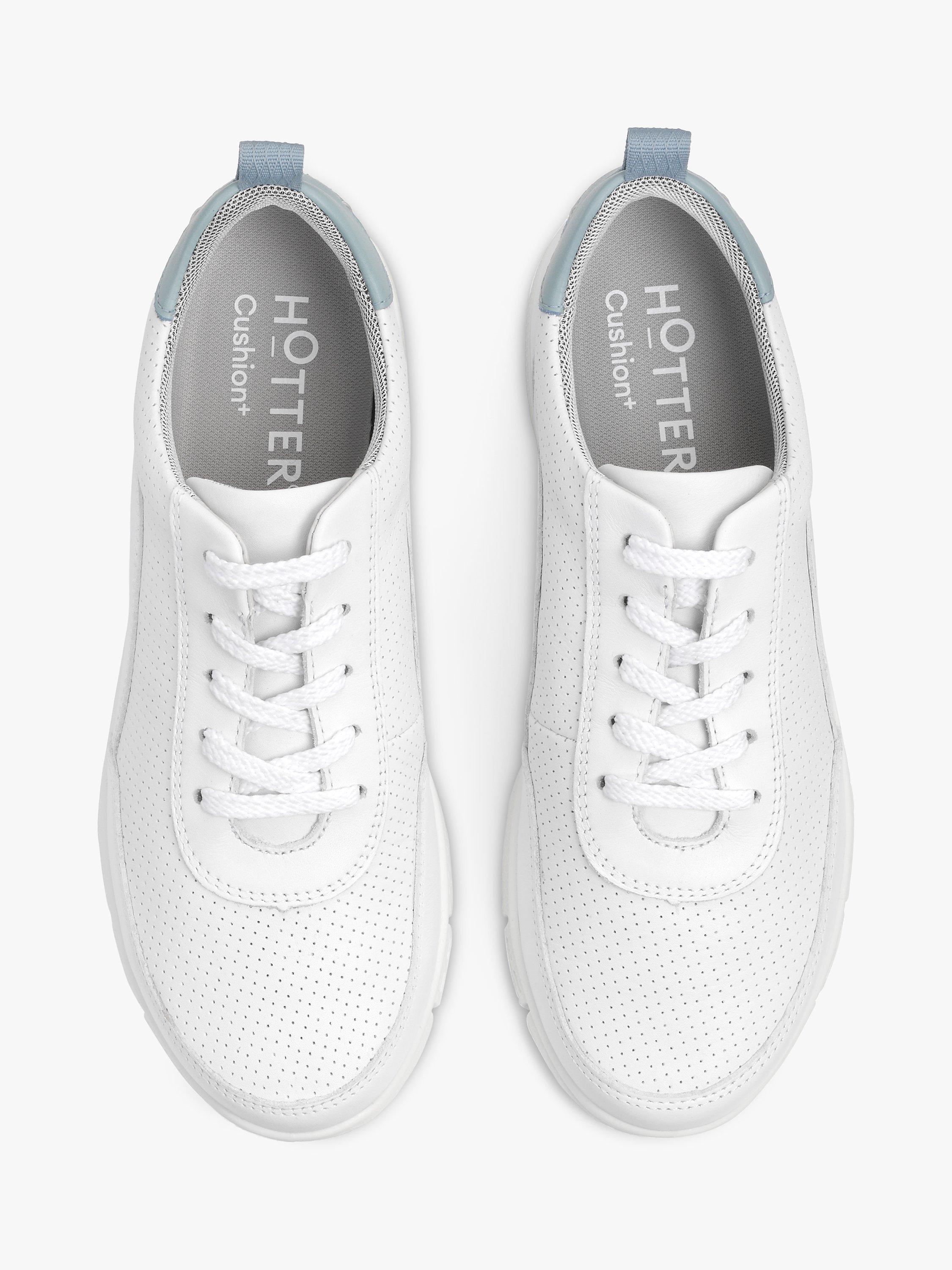 Product image 3 of 4, which shows Hotter Gravity II Wide Fit Lightweight Leather Trainers, White/Sage, 4.5