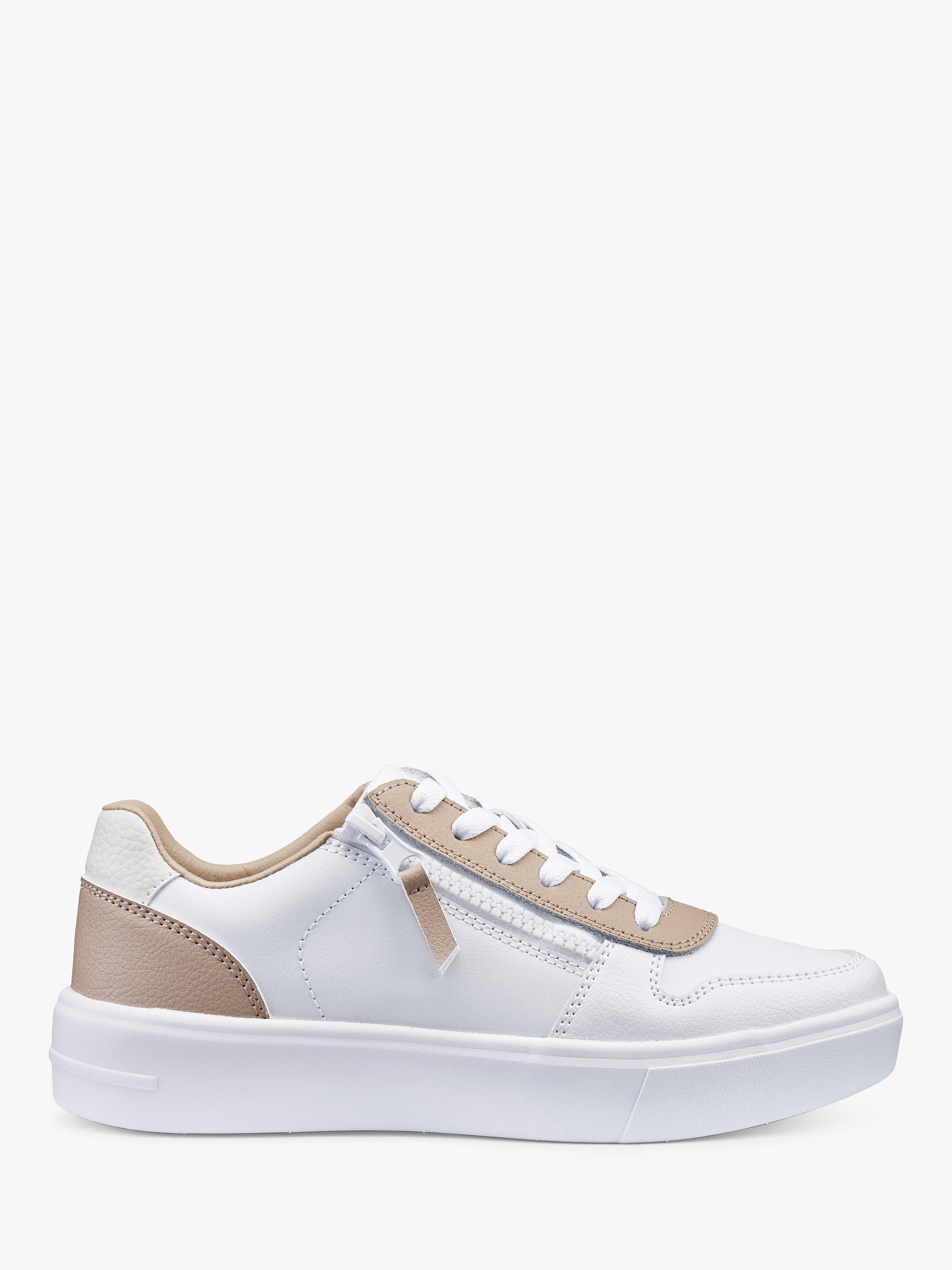 Hotter Galaxy Lightweight Retro Trainer, White/Beige