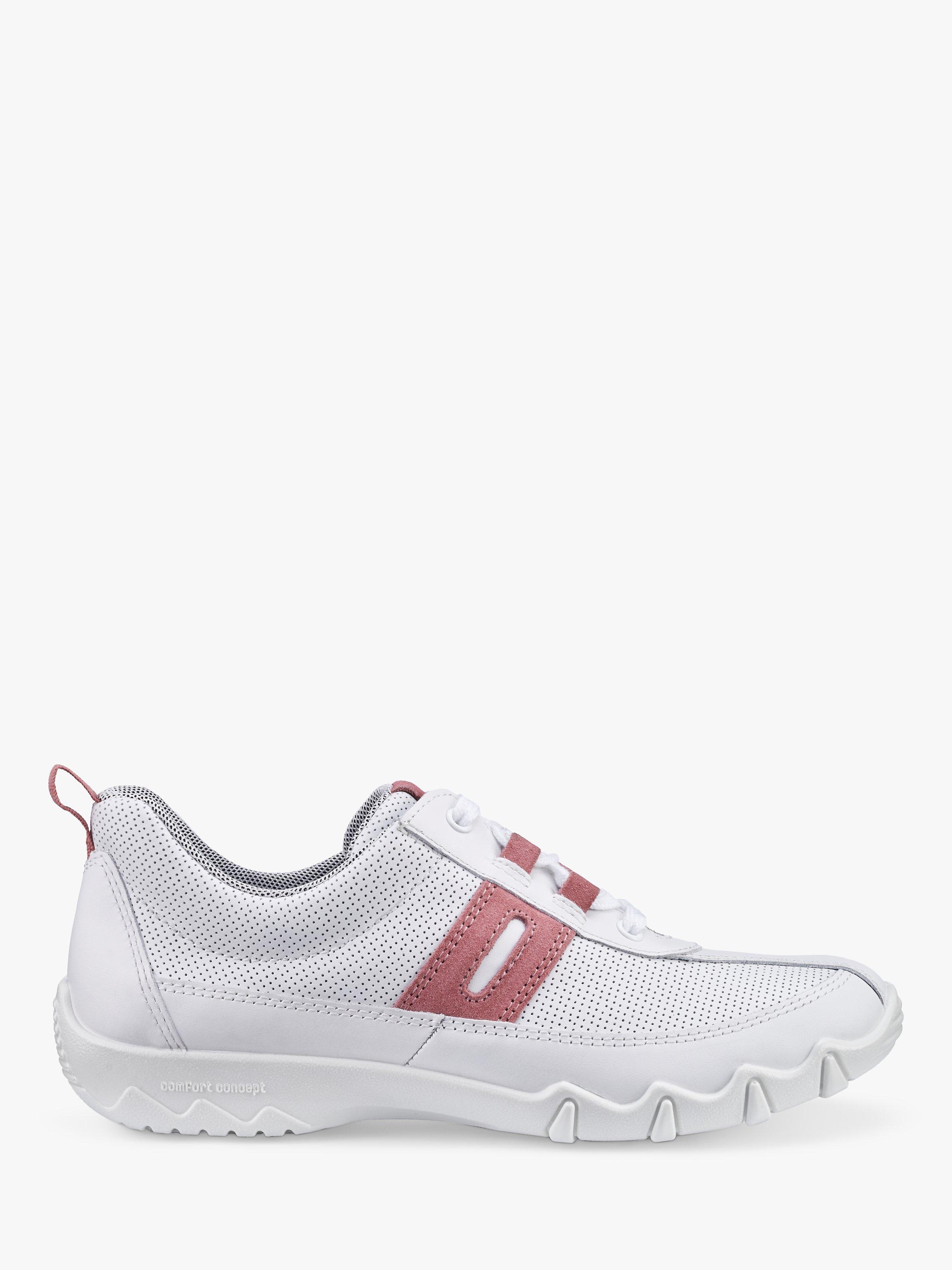 Hotter Leanne II Wide Fit Leather and Suede Trainers, White/Tea Rose