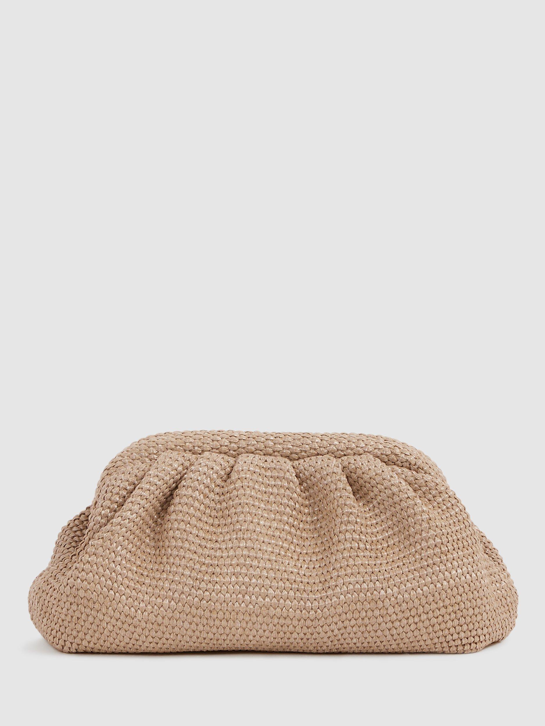 Product image 1 of 5, which shows Reiss Gia Raffia Clutch Bag, Natural, One Size