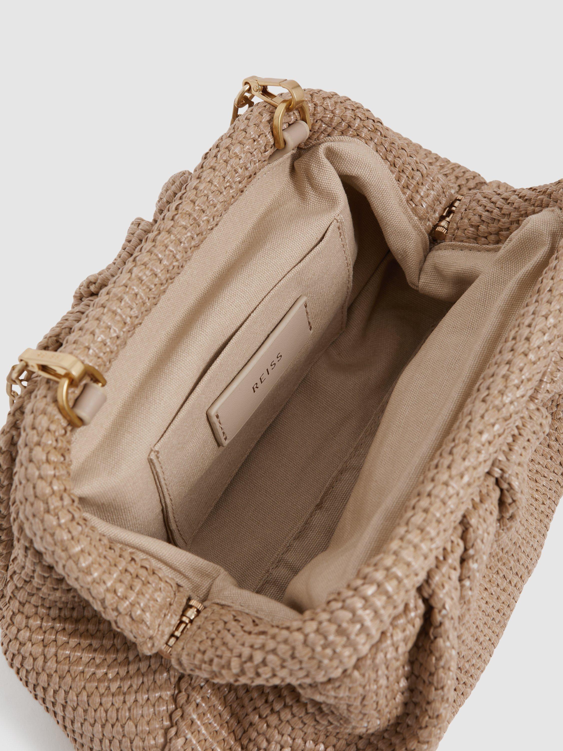 Product image 3 of 5, which shows Reiss Gia Raffia Clutch Bag, Natural, One Size
