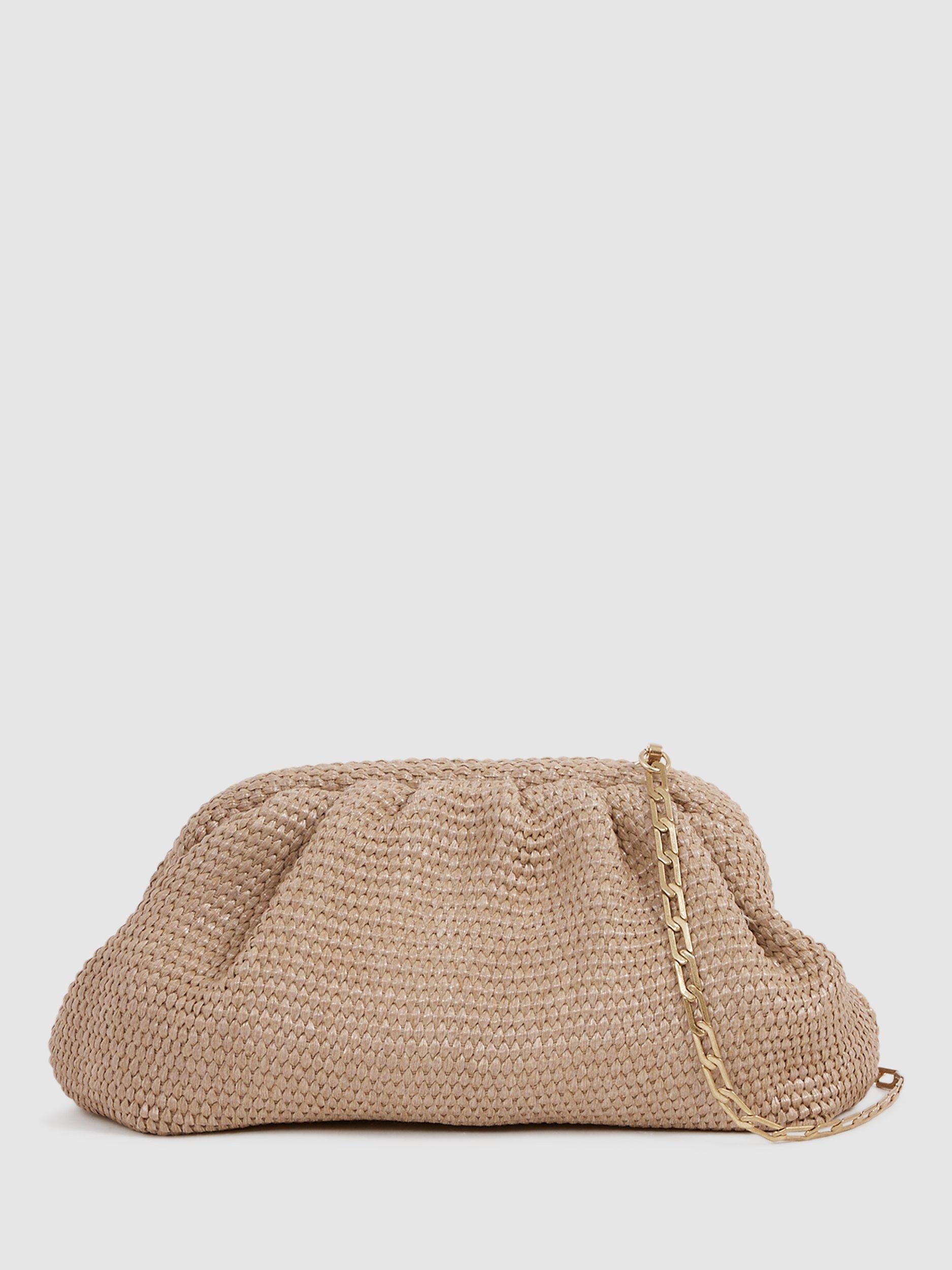 Product image 2 of 5, which shows Reiss Gia Raffia Clutch Bag, Natural, One Size