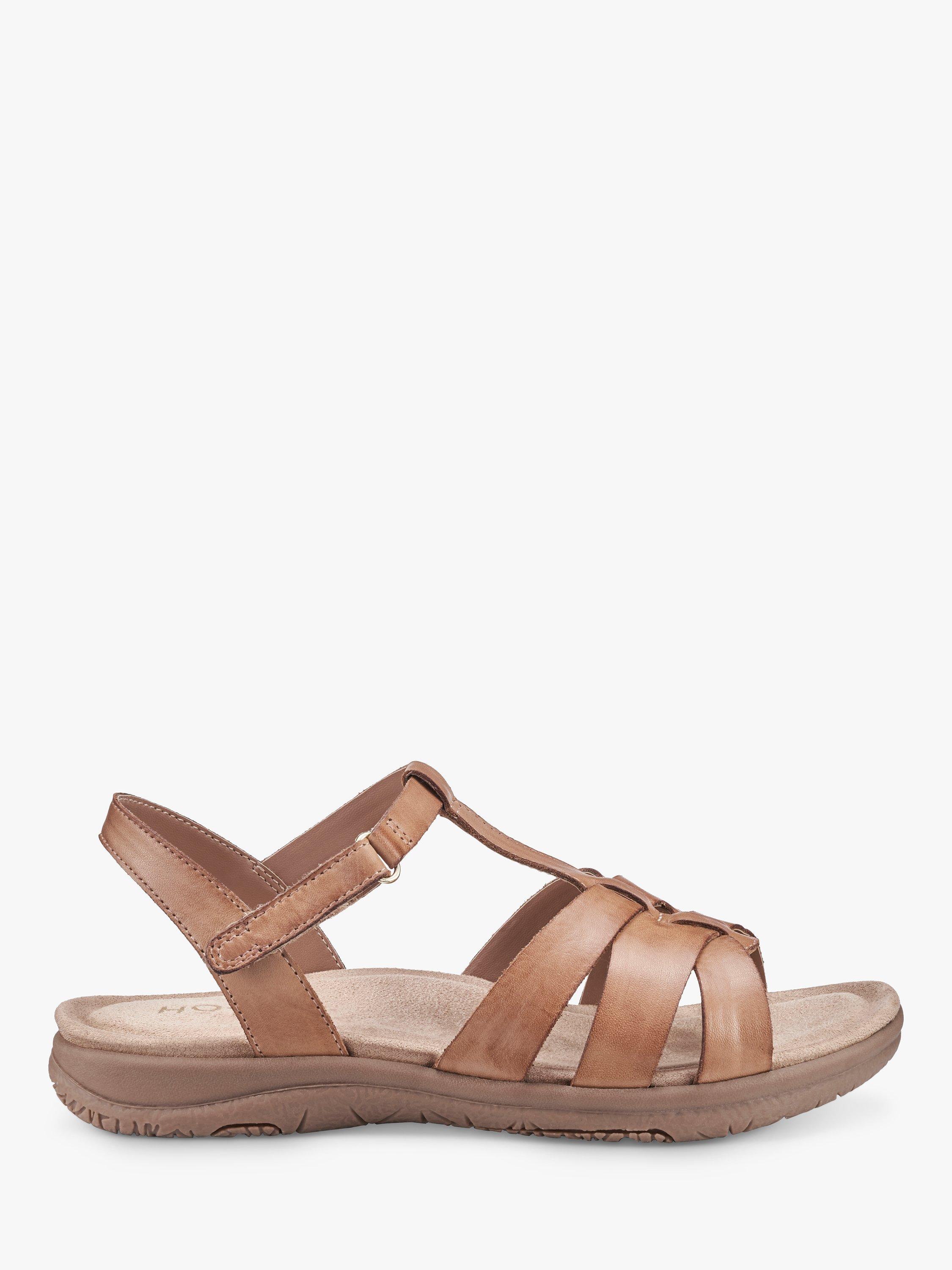 Hotter Rainer T-Bar Leather Sandals, Rich Tan, 3