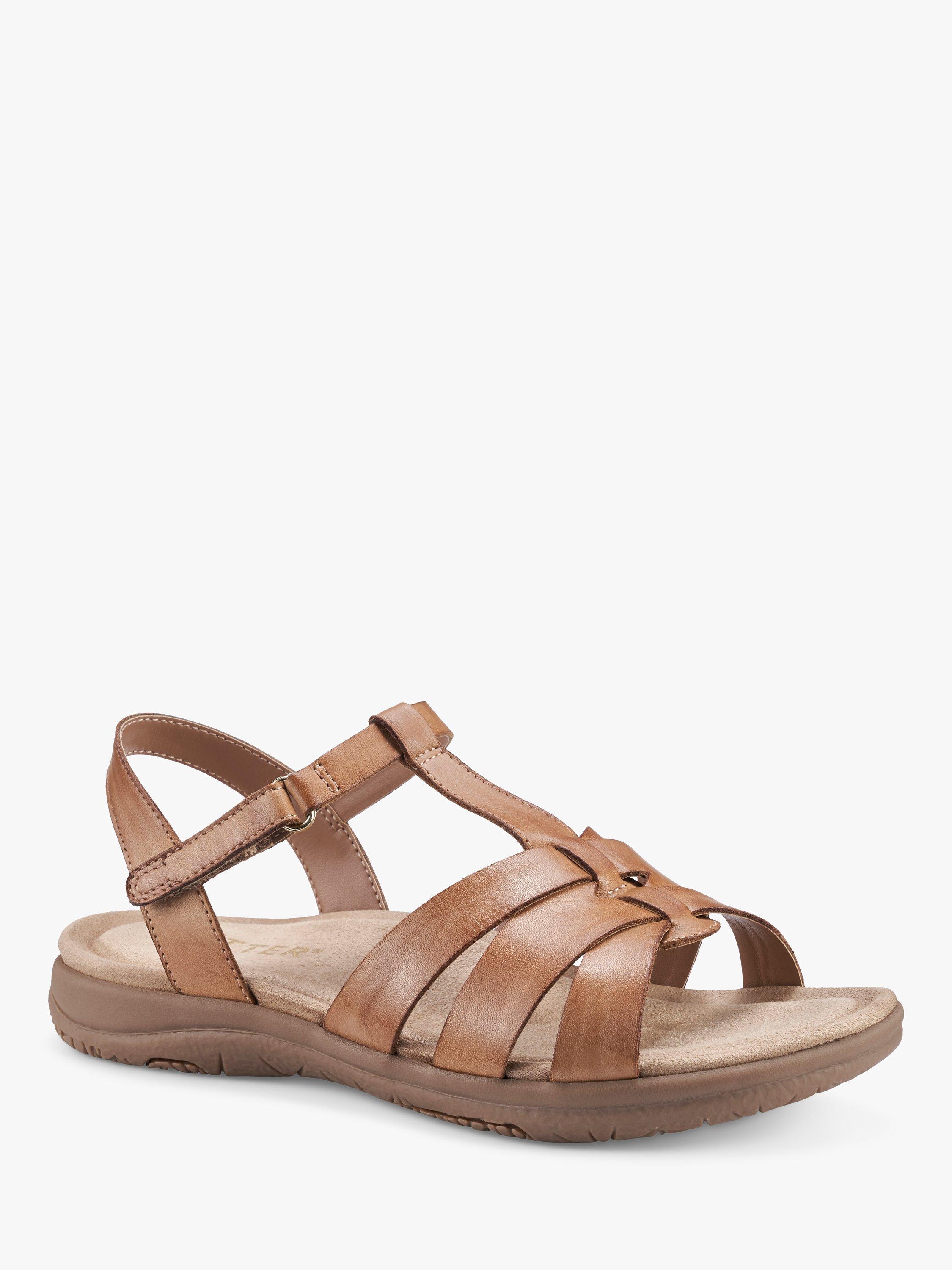 Hotter Rainer T-Bar Leather Sandals, Rich Tan, 3