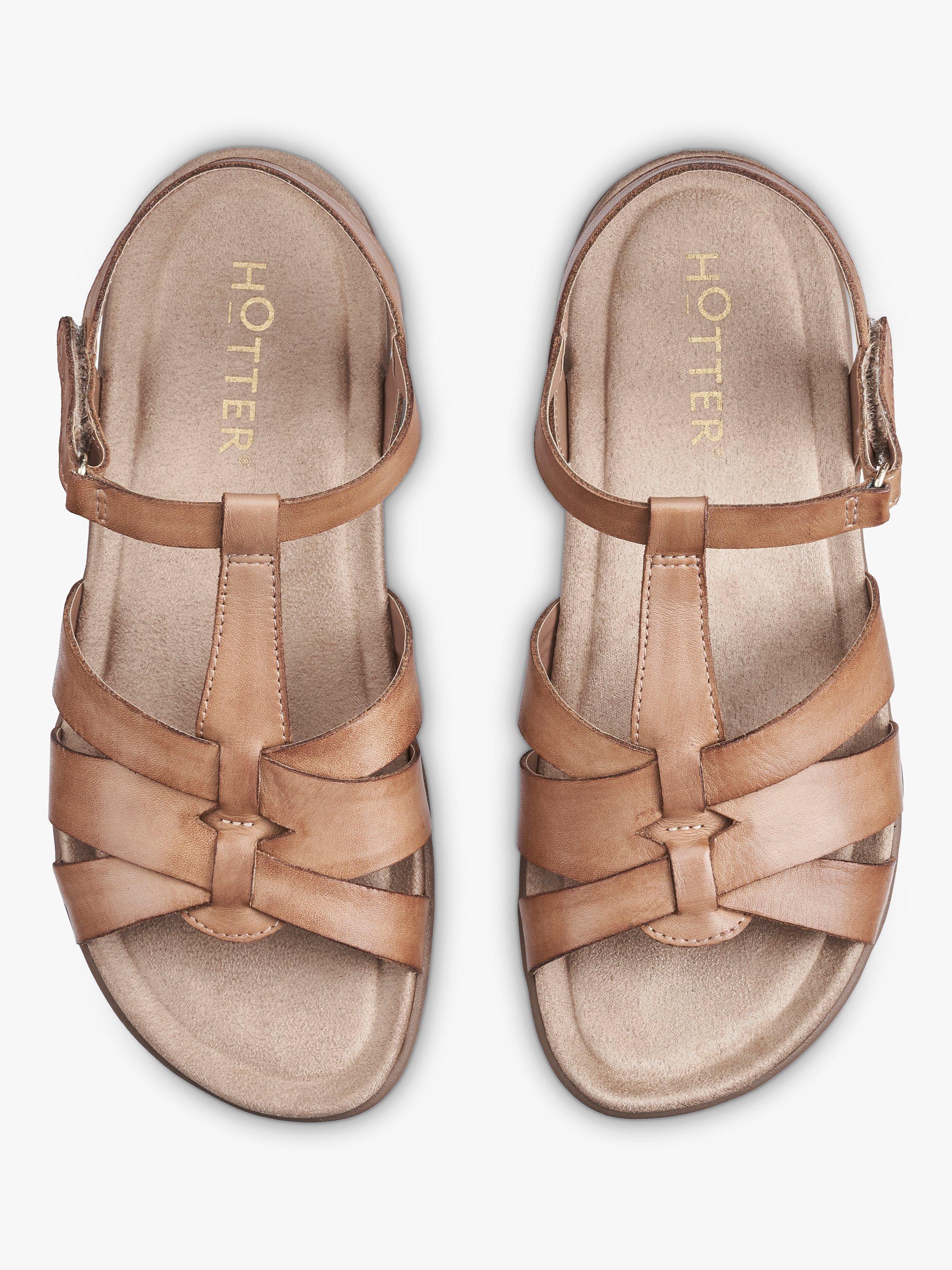 Hotter Rainer T-Bar Leather Sandals, Rich Tan, 3