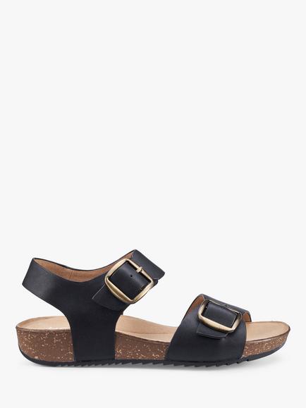 Hotter Tourist II Extra Wide Fit Classic Cork Wedge Sandals, Black