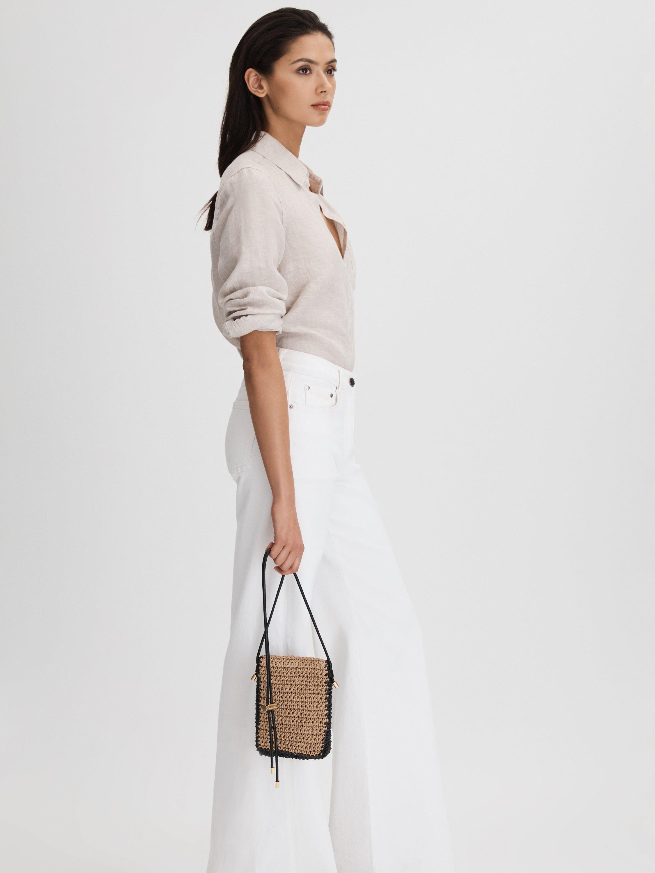 Product image 3 of 5, which shows Reiss Taylor Raffia Phone Cross Body Bag, Natural, One Size