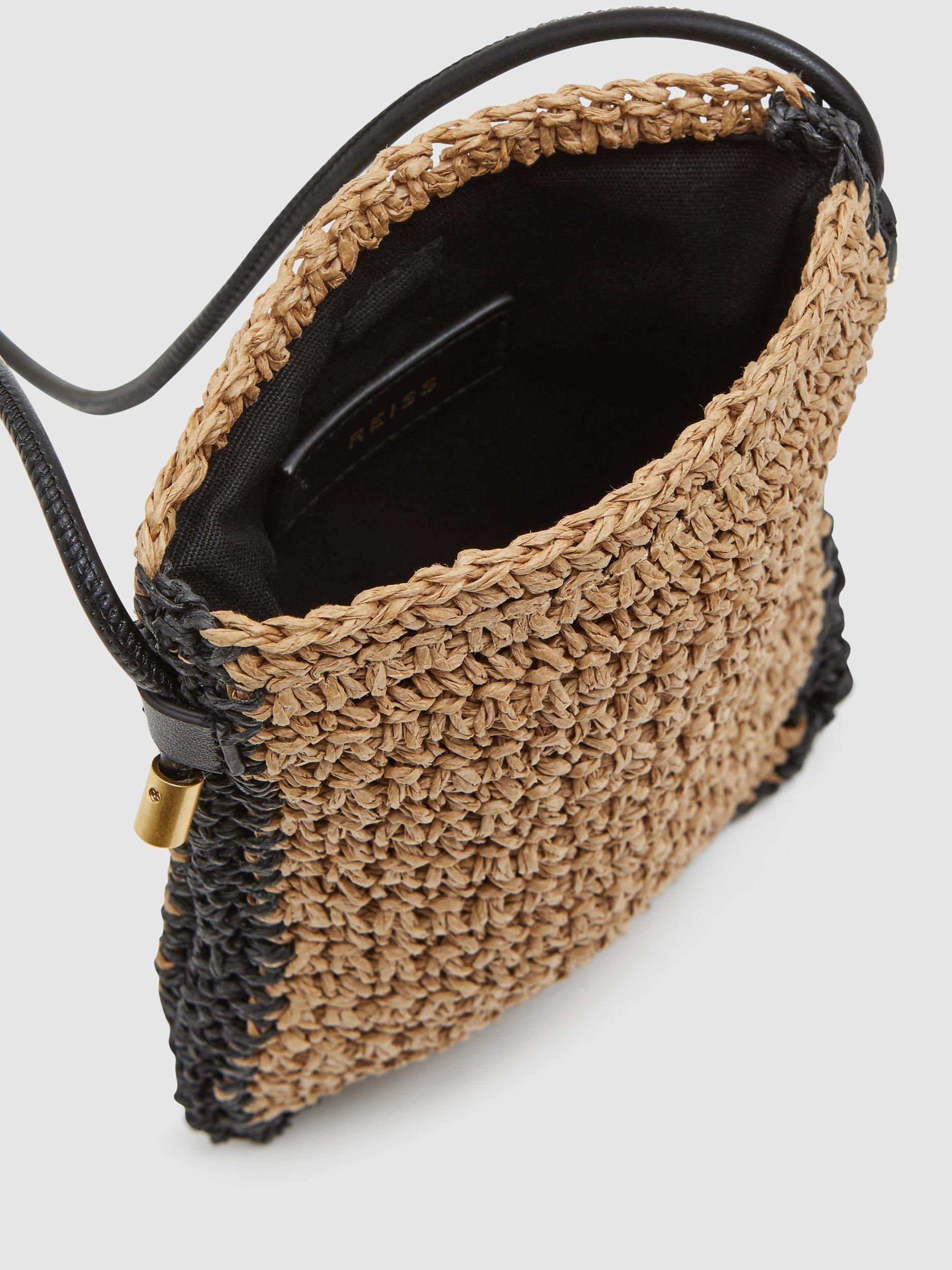 Product image 4 of 5, which shows Reiss Taylor Raffia Phone Cross Body Bag, Natural, One Size