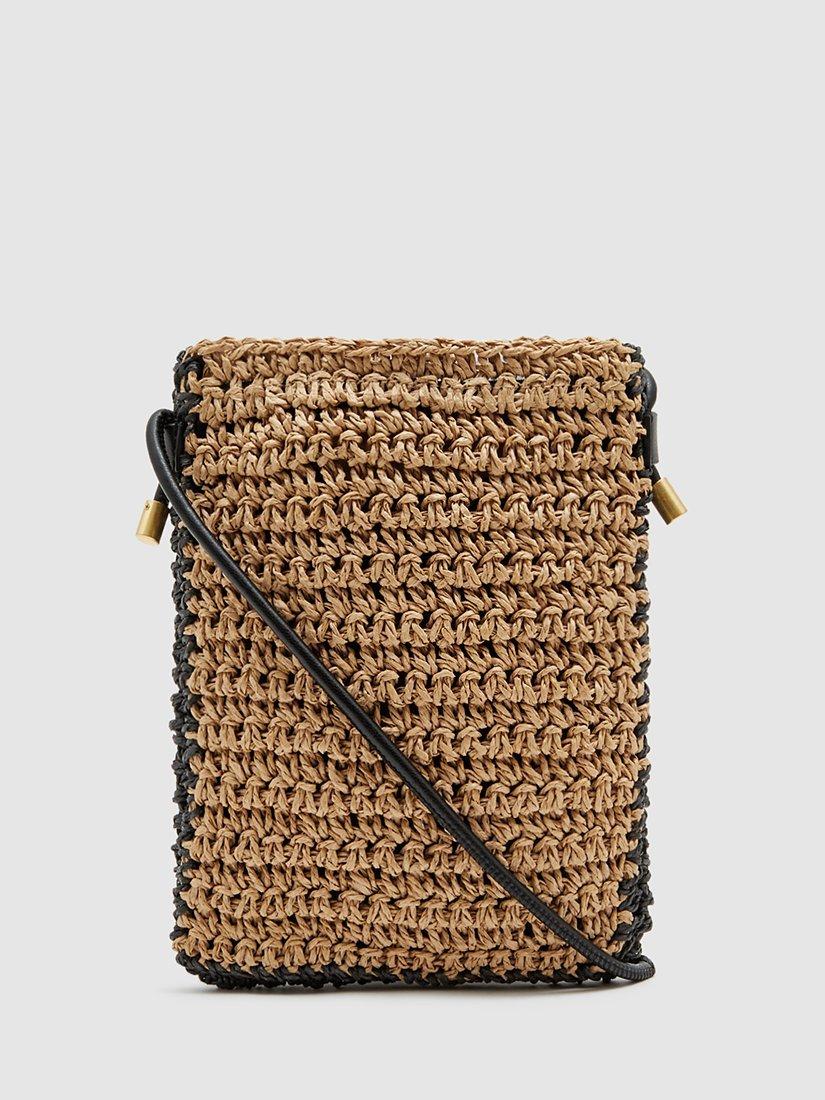 Product image 5 of 5, which shows Reiss Taylor Raffia Phone Cross Body Bag, Natural, One Size